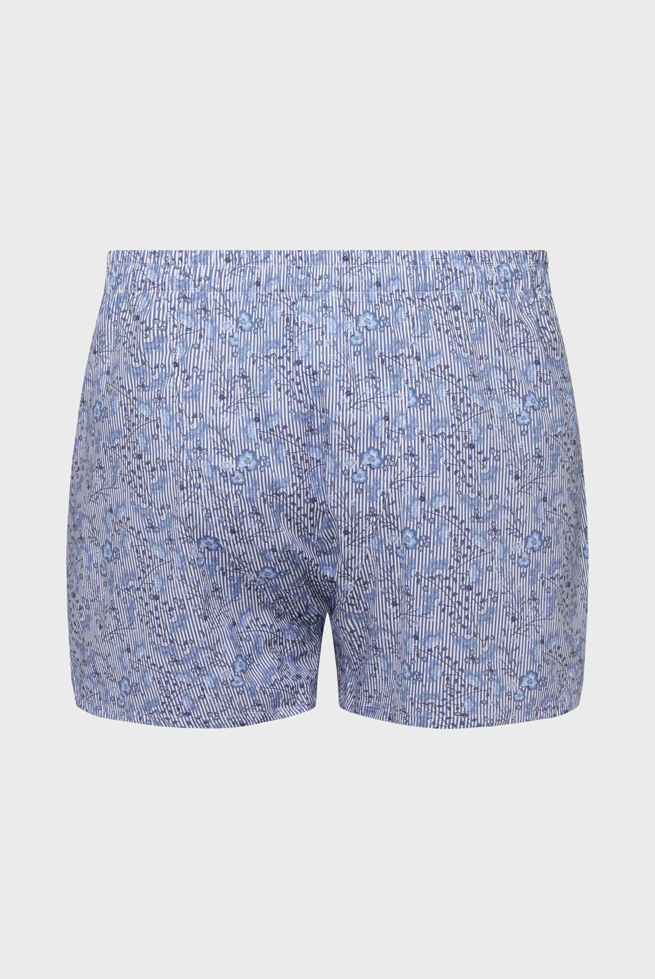 Gestreifte Boxershorts aus Baumwollpopeline mit Blumenmuster Blau