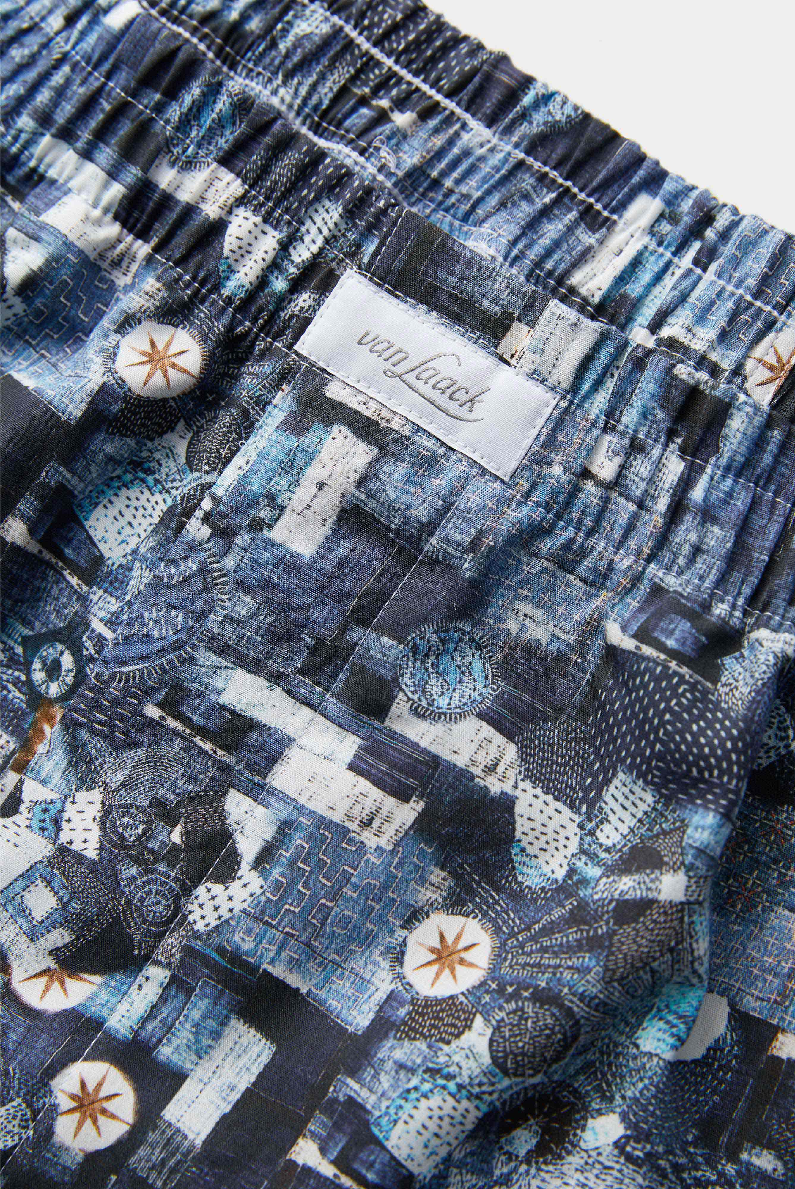 Comfortable boxer shorts with patchwork print, blue