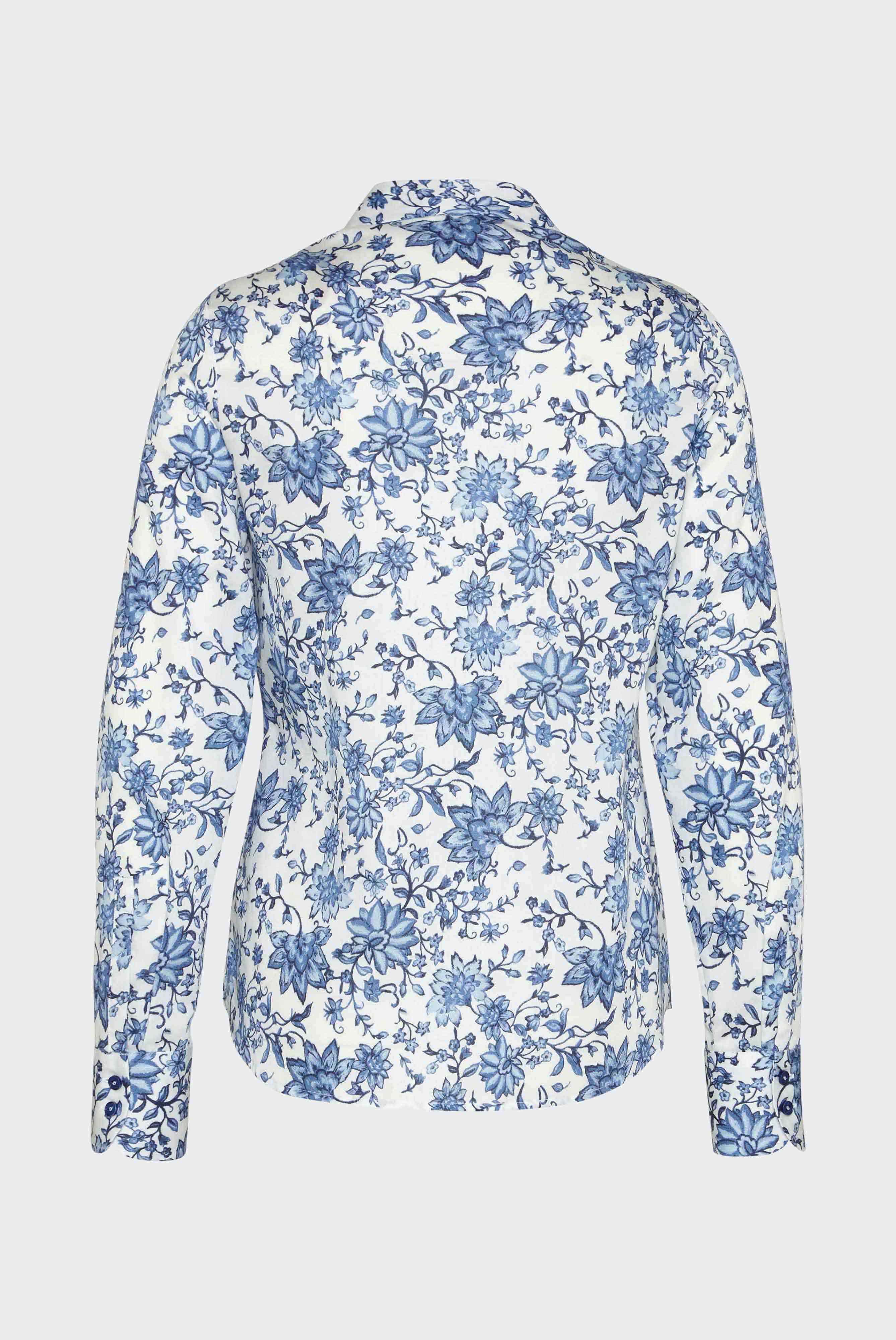 Hemdbluse mit Blumenprint Blau/Weiß