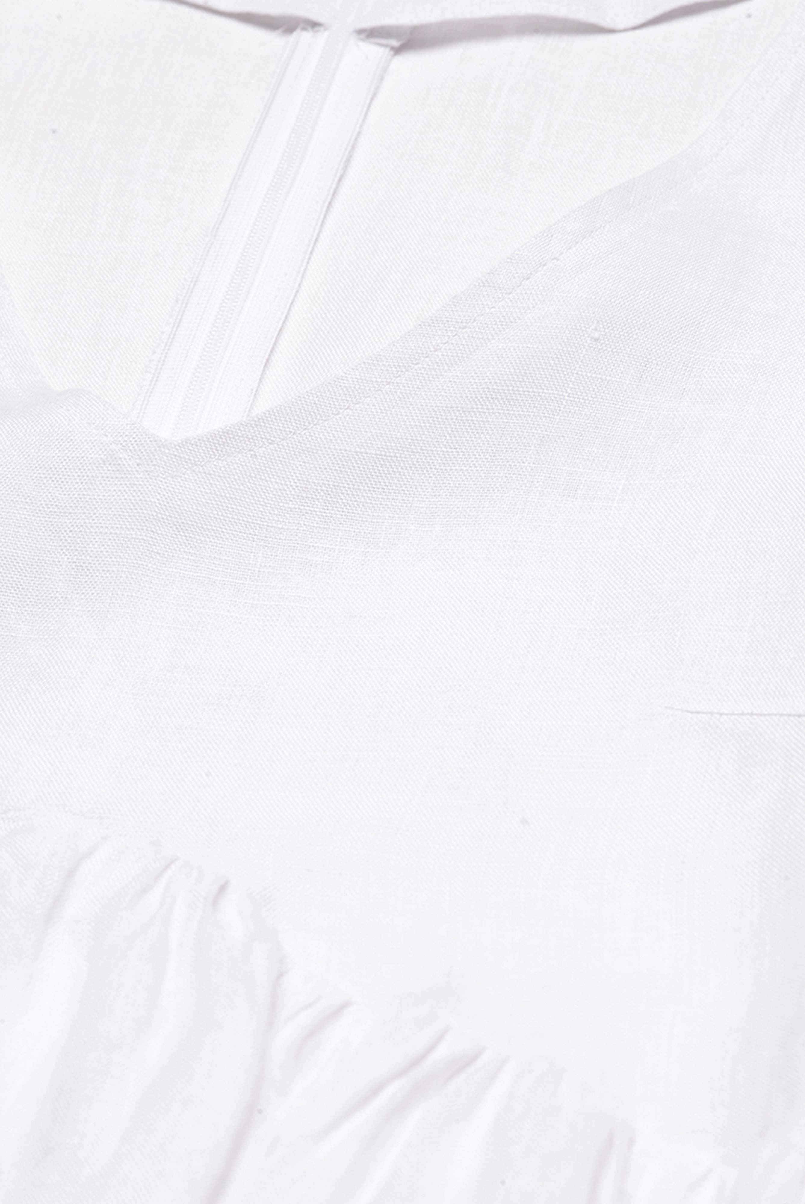 Damen Kleid Modern Fit mit V-Ausschnitt aus Leinen Weiß