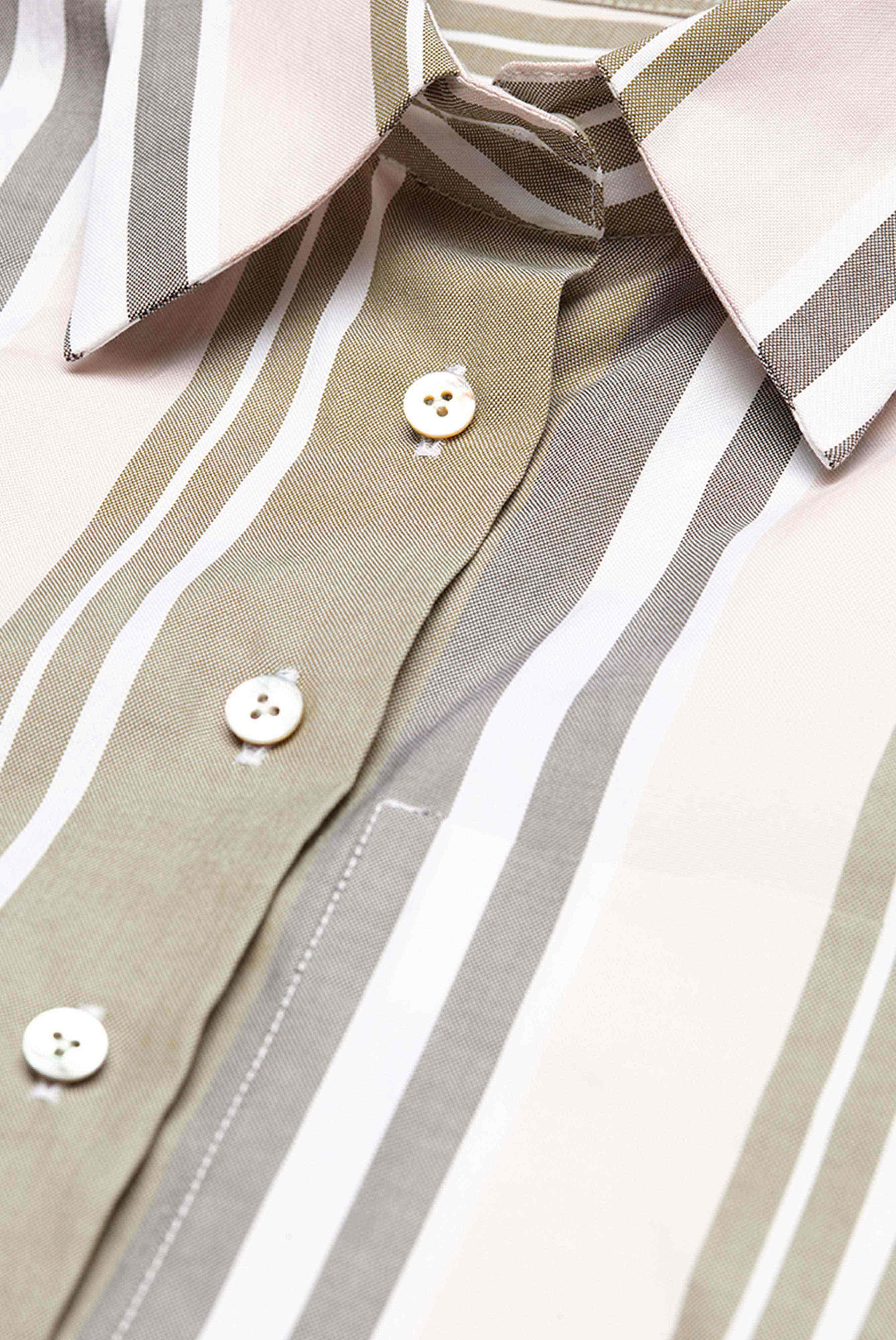 Long cotton shirt blouse with chest pocket, green/white striped