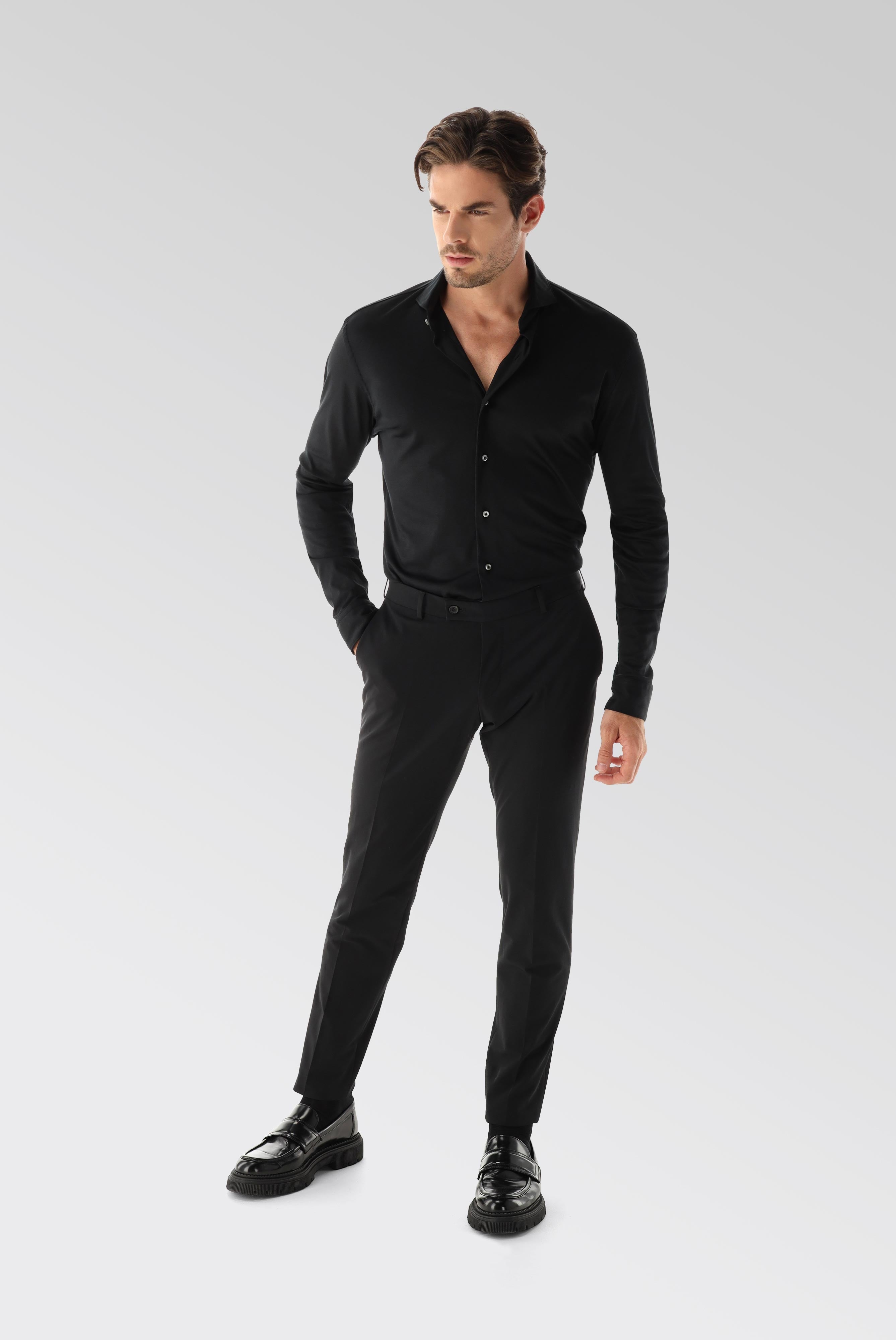 Jersey Hemd aus Schweizer Baumwolle Slim Fit