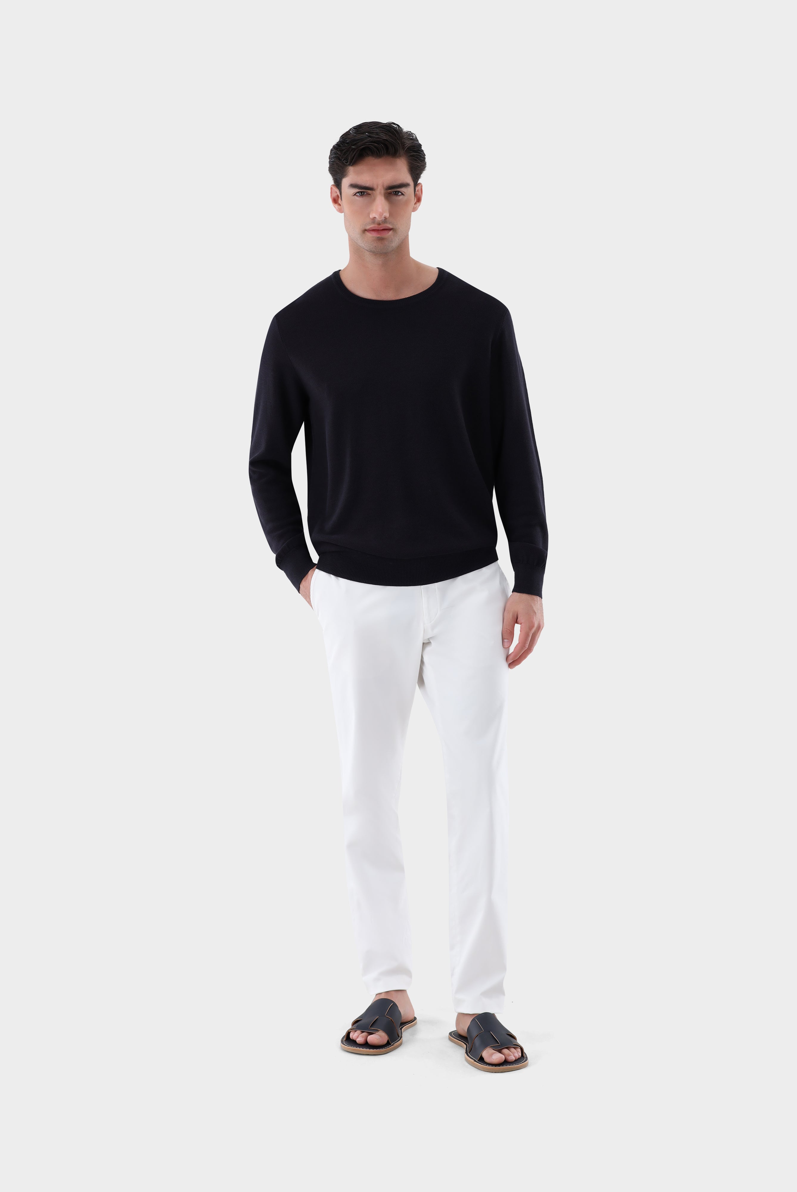 Van Laack-Rundhalspullover mit Reiskorn Optik-Strick & Pullover-Black-Deal-Outlet-by-ARCHIVIST