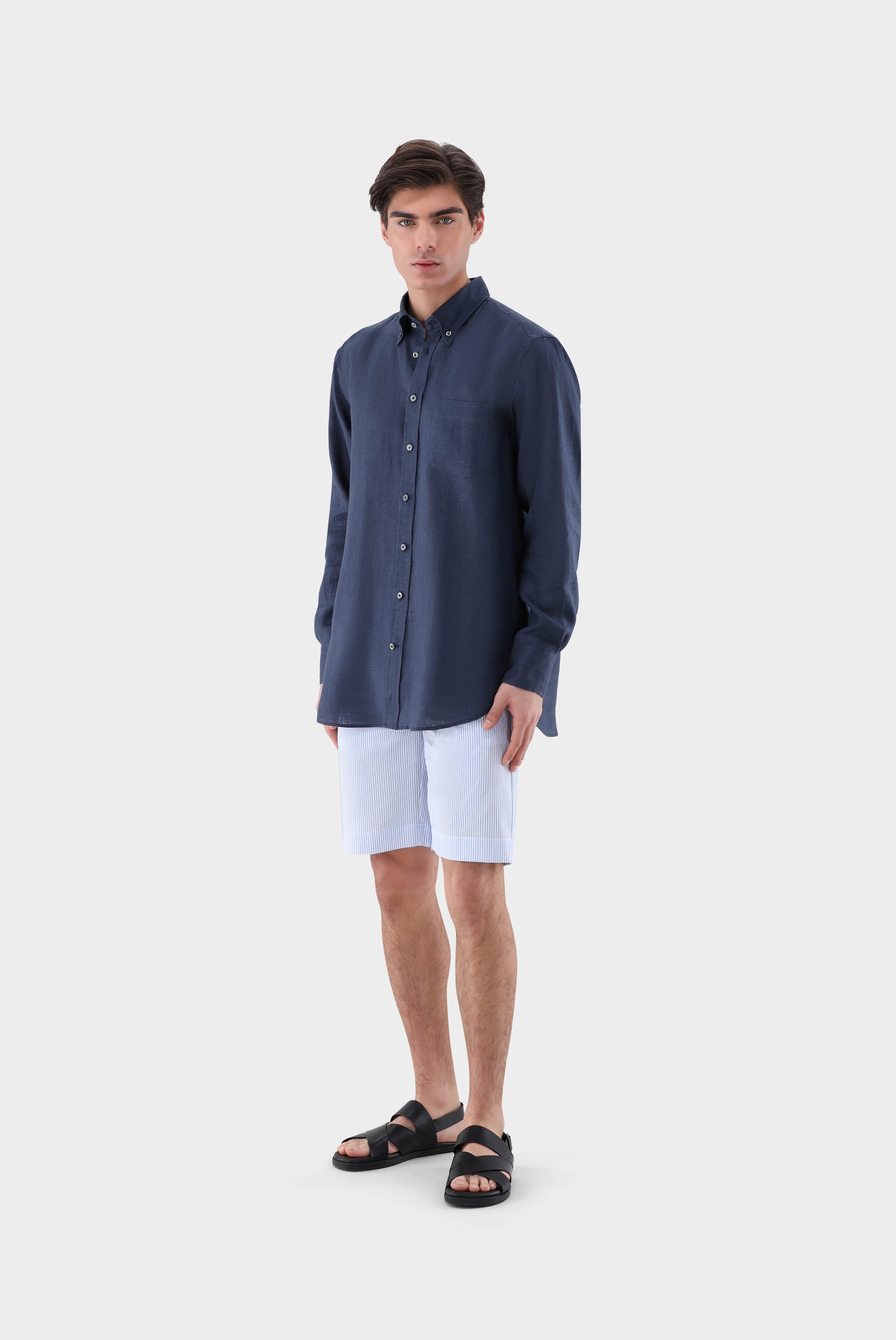 Leinenhemd mit Button-Down-Kragen