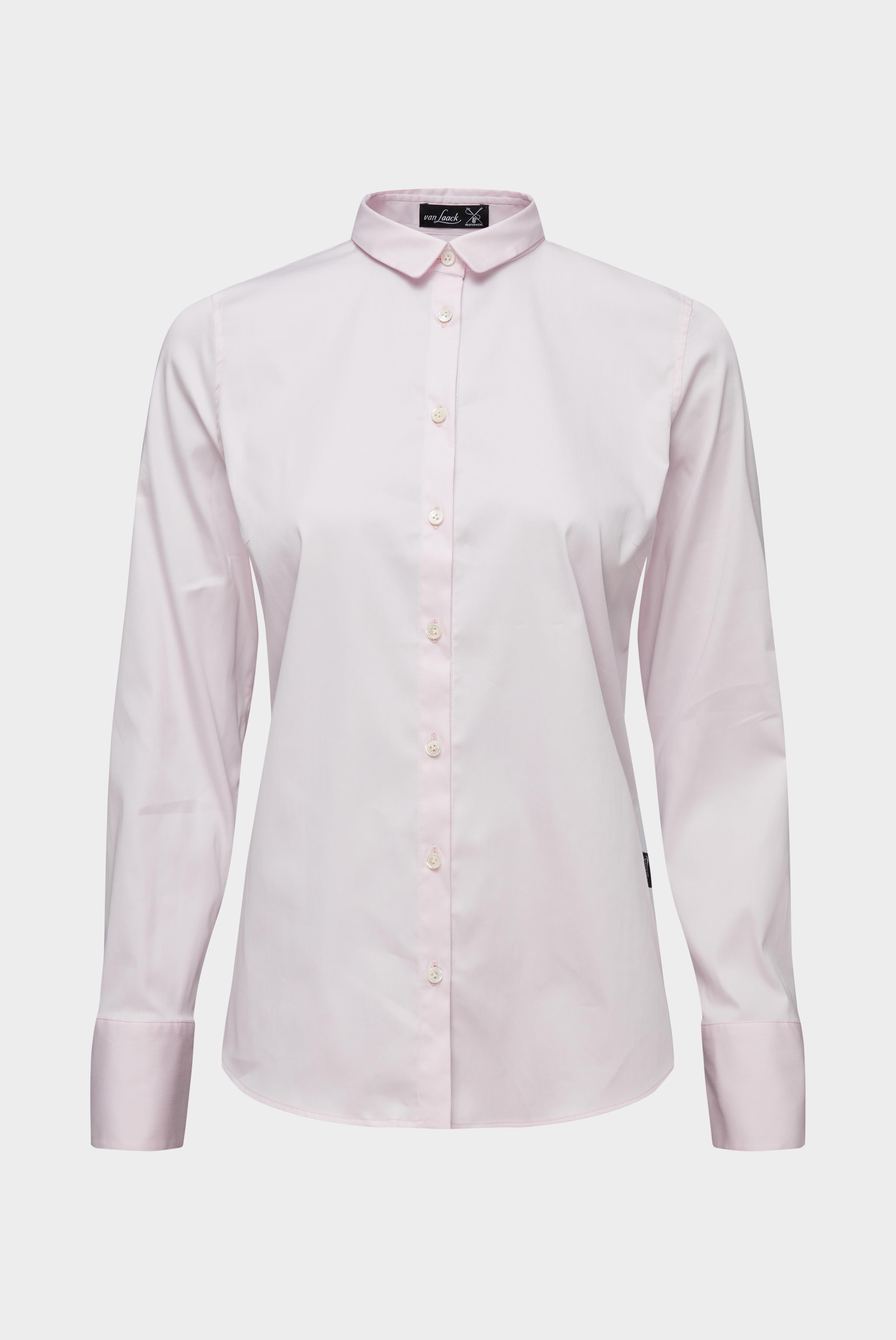 Stretch blouse with herringbone trim on the underlap, white