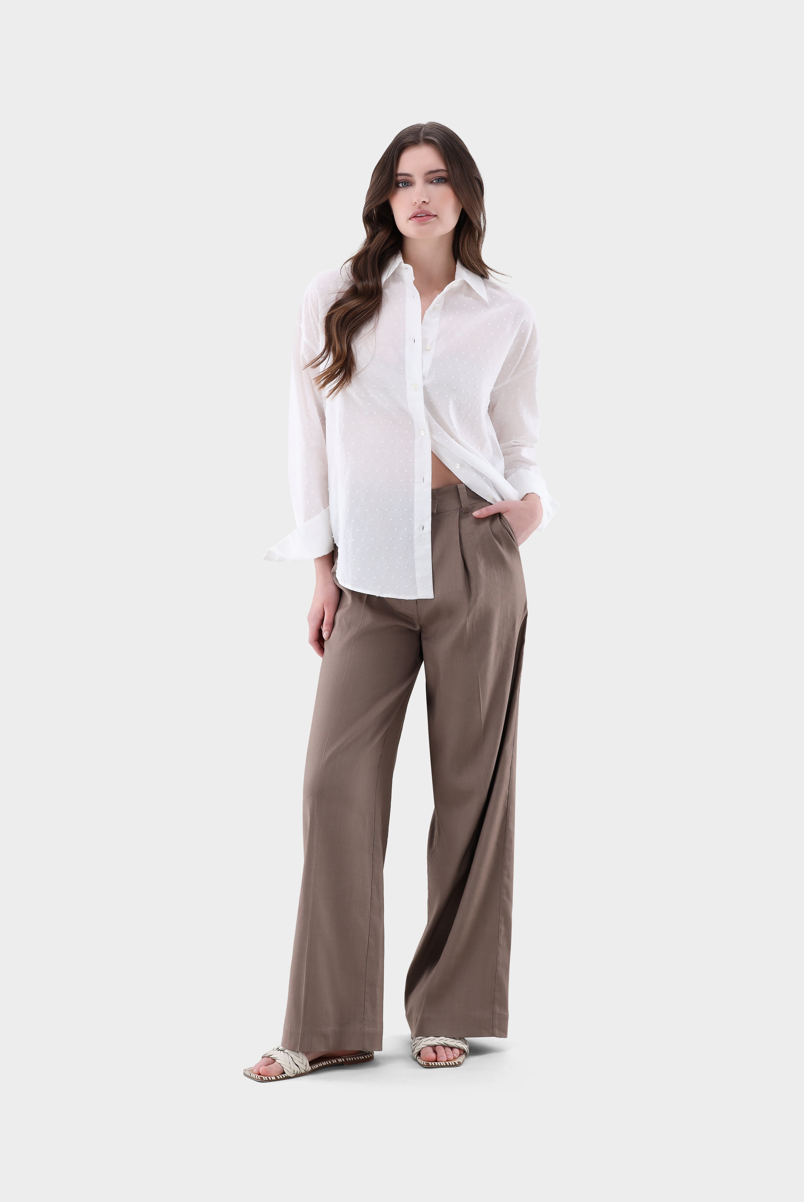 Shirt blouse with dropped shoulders