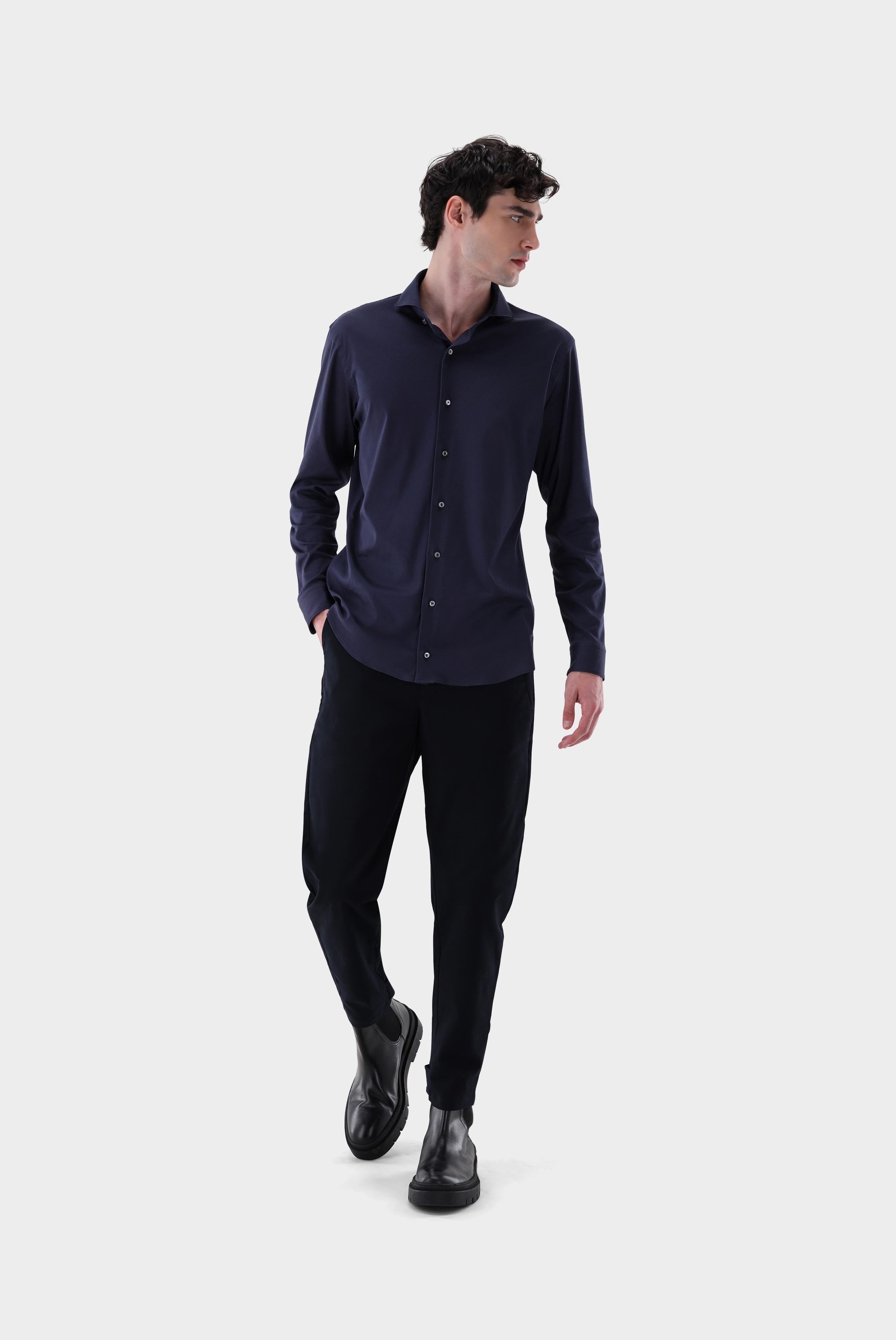 Jersey Hemd mit Twill Druck Tailor Fit