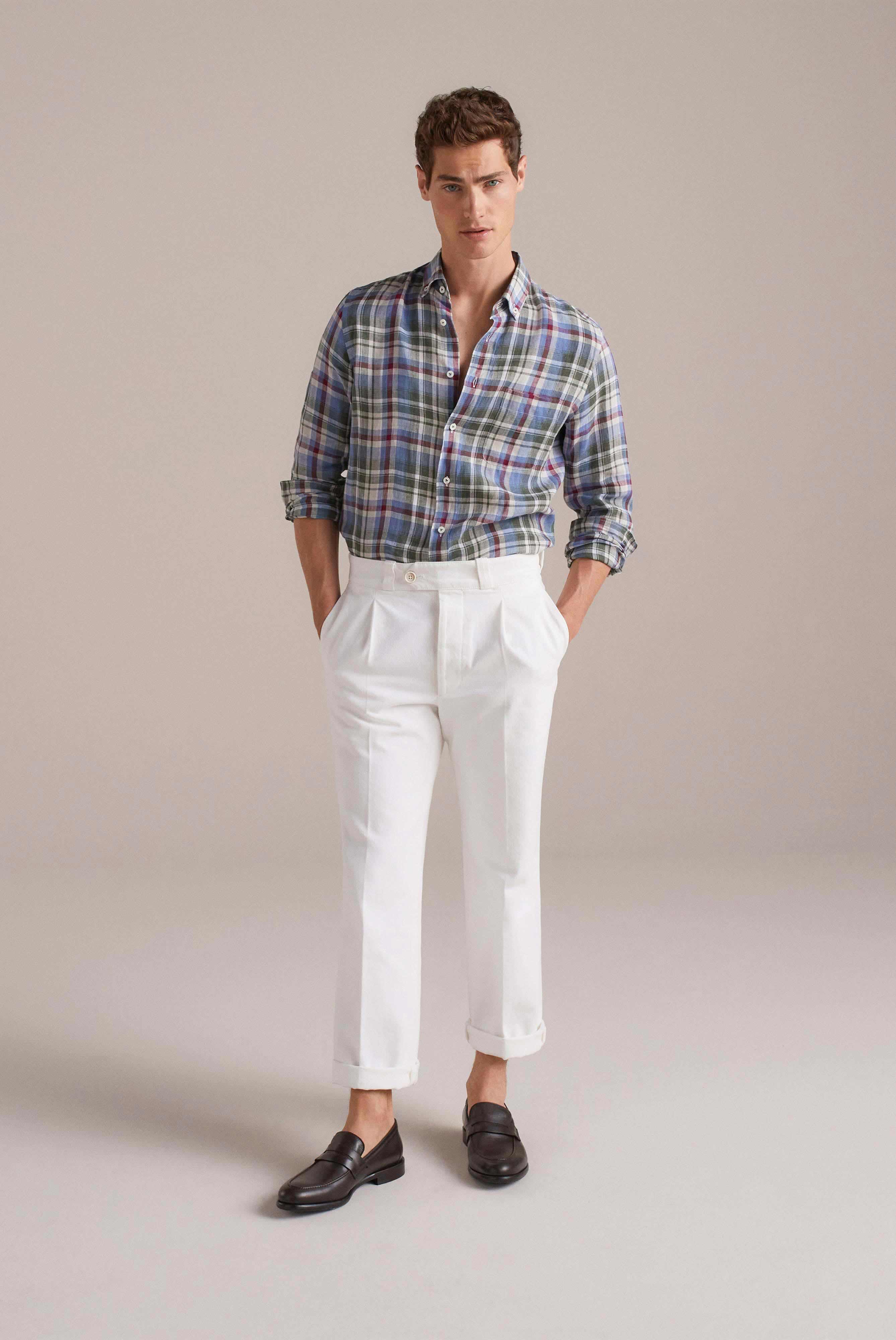 Van Laack-Legeres Leinenhemd mit Button-Down Kragen Grün/bunt kariert-Hemden & Blusen-Black-Deal-Outlet-by-ARCHIVIST