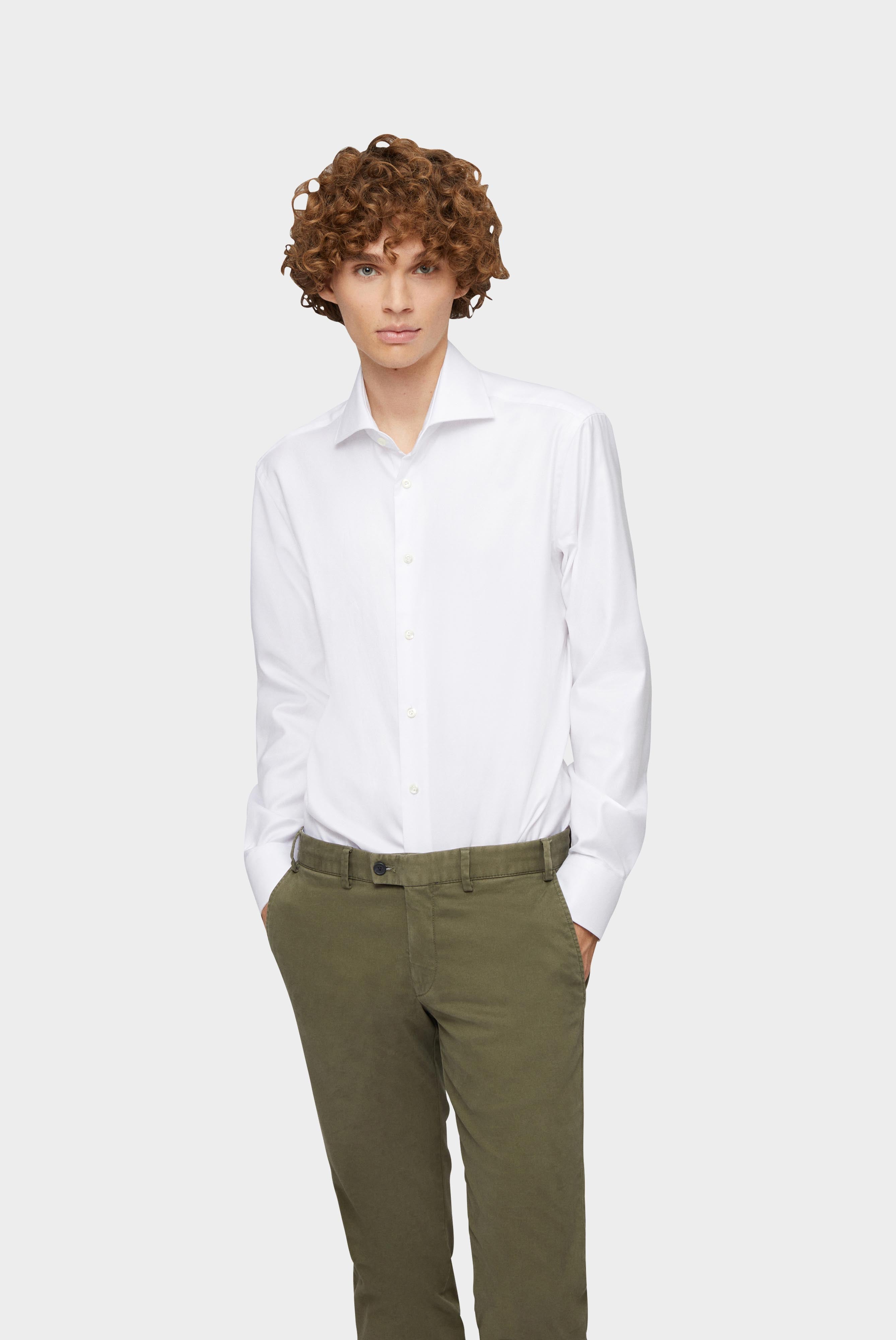 Non-iron twill business shirt, tailor fit, white