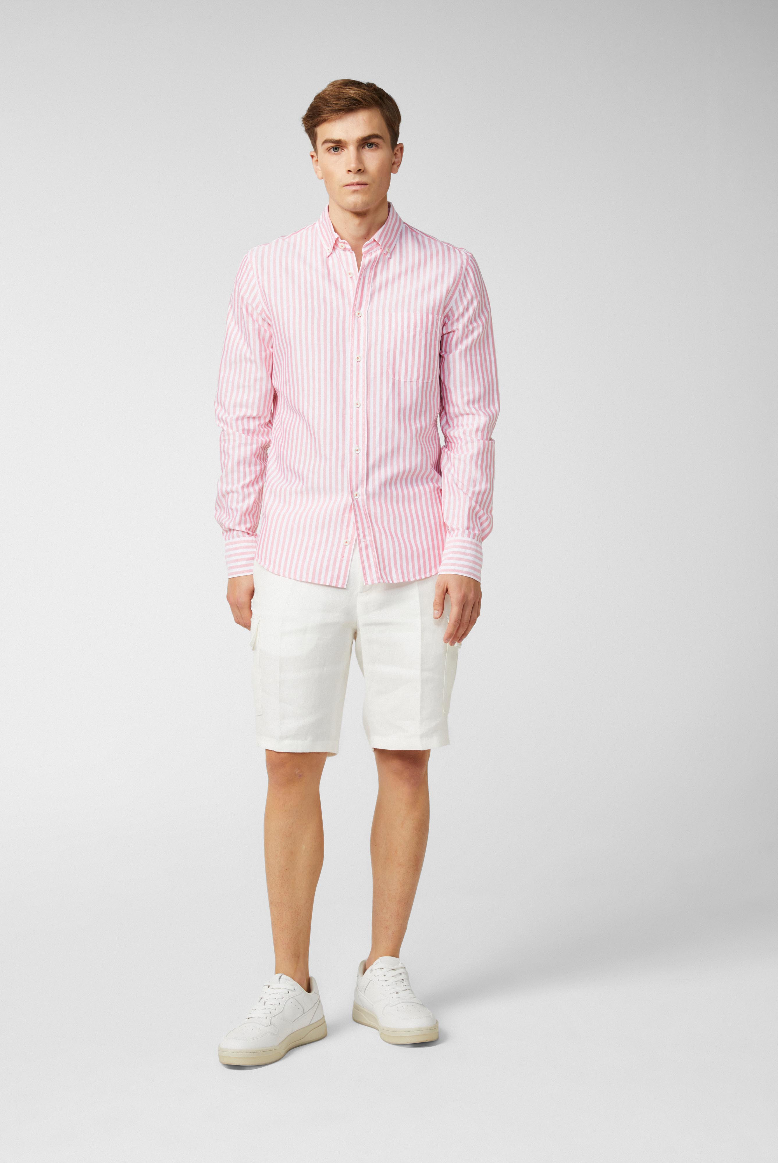 Klassisches Streifenhemd mit Fine-Oxford Waschung Koralle