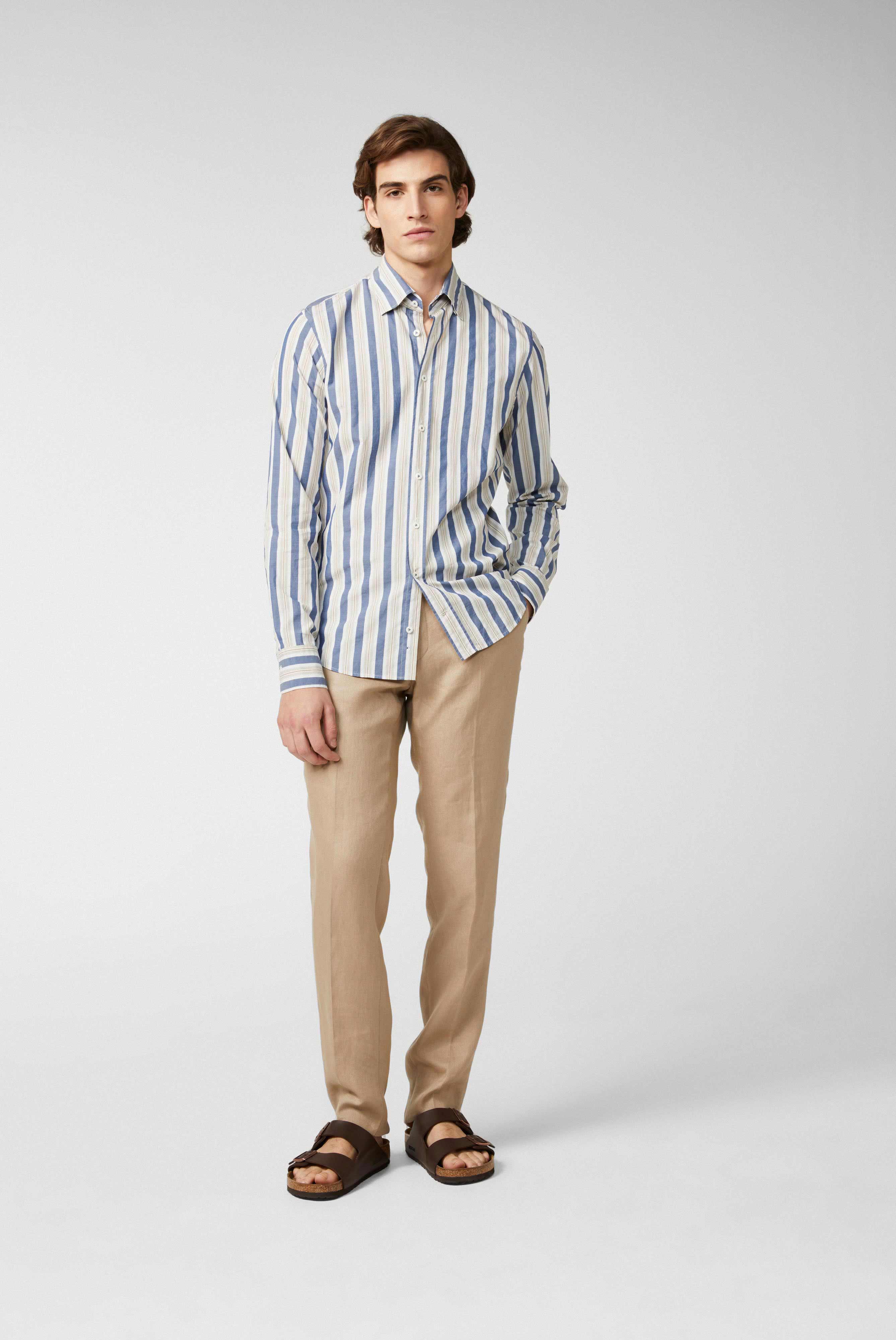 Wide striped cotton shirt with button-down collar