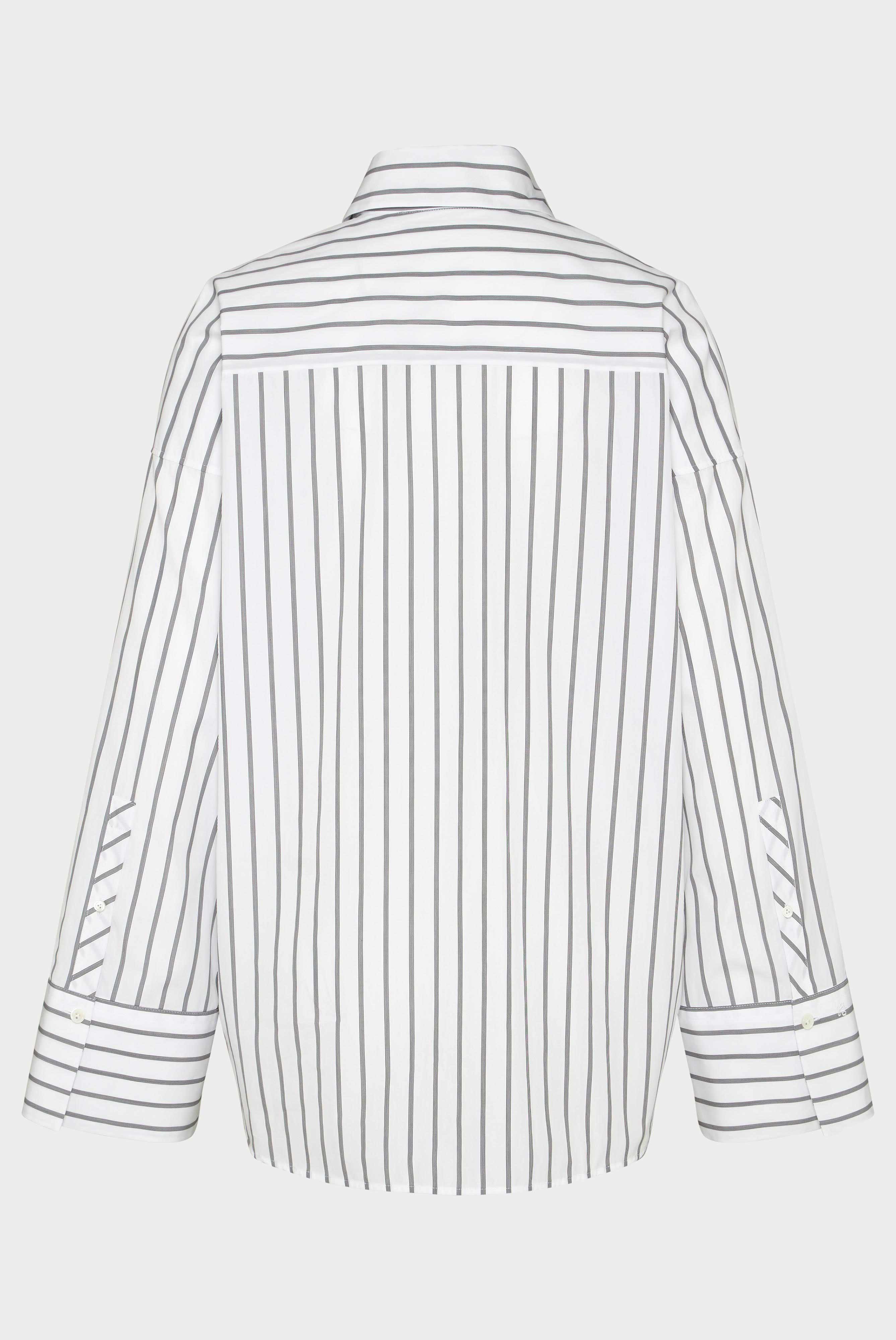 Hemdbluse mit großer Manschette und aufgesetzten Taschen Beige/Weiß gestreift