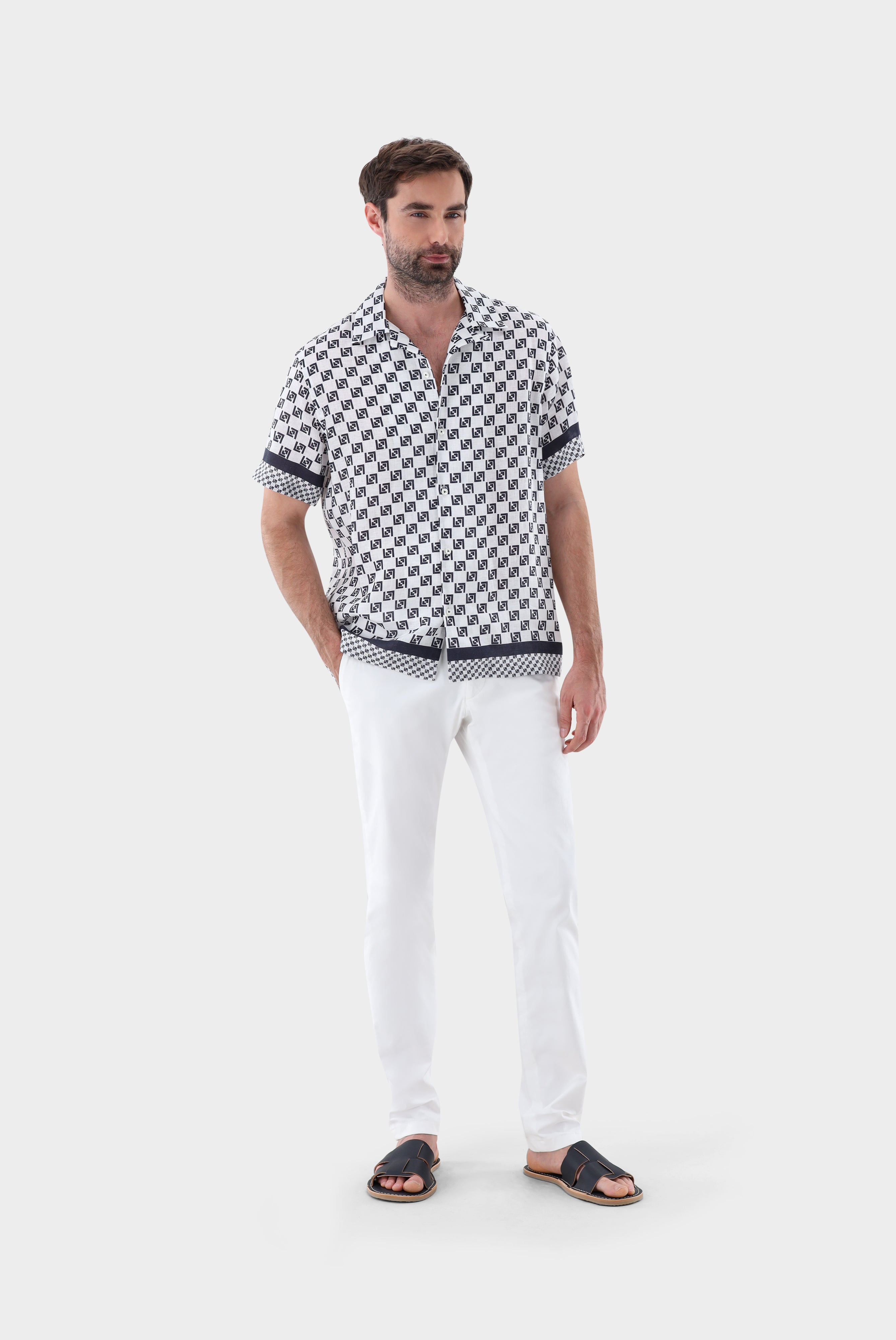 Van Laack-Kurzarmhemd mit Reverskragen und Geometrischem Druck-Hemden & Blusen-Black-Deal-Outlet-by-ARCHIVIST