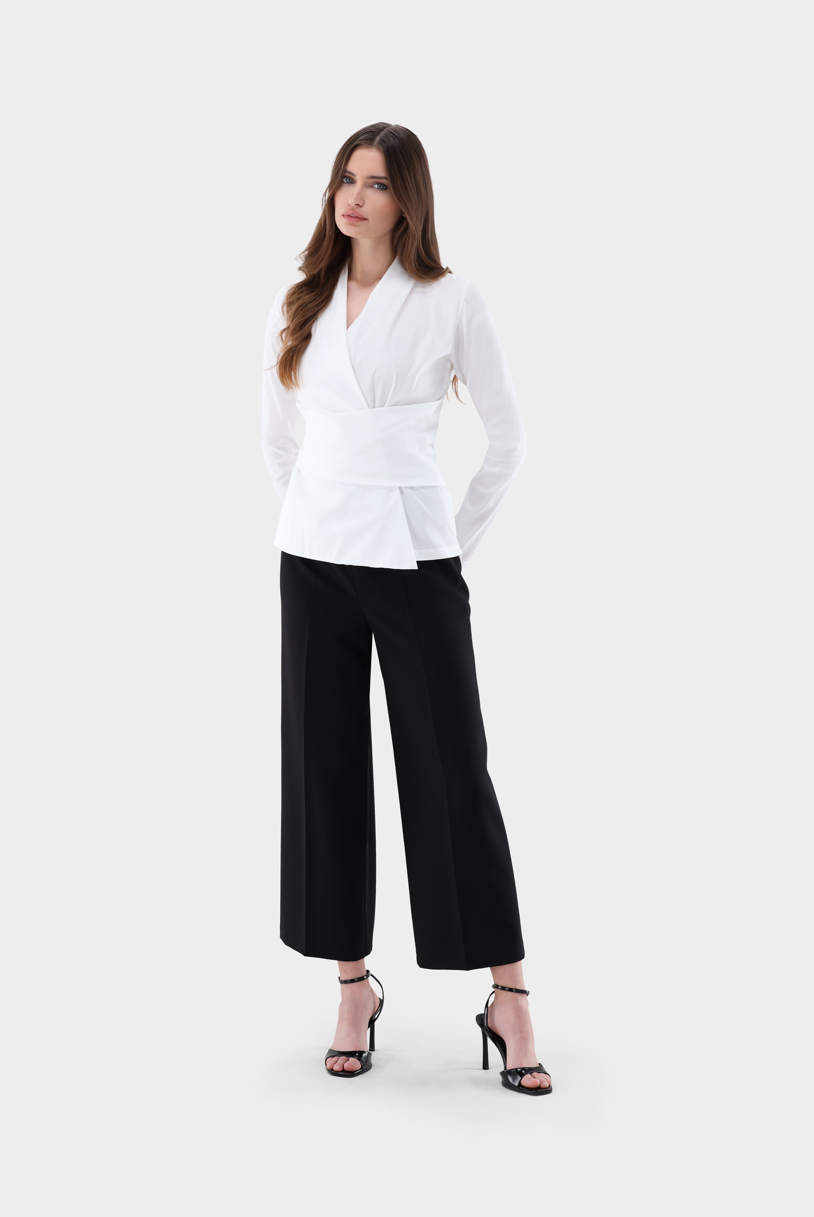 Fitted slip-on blouse with wrap-style detail