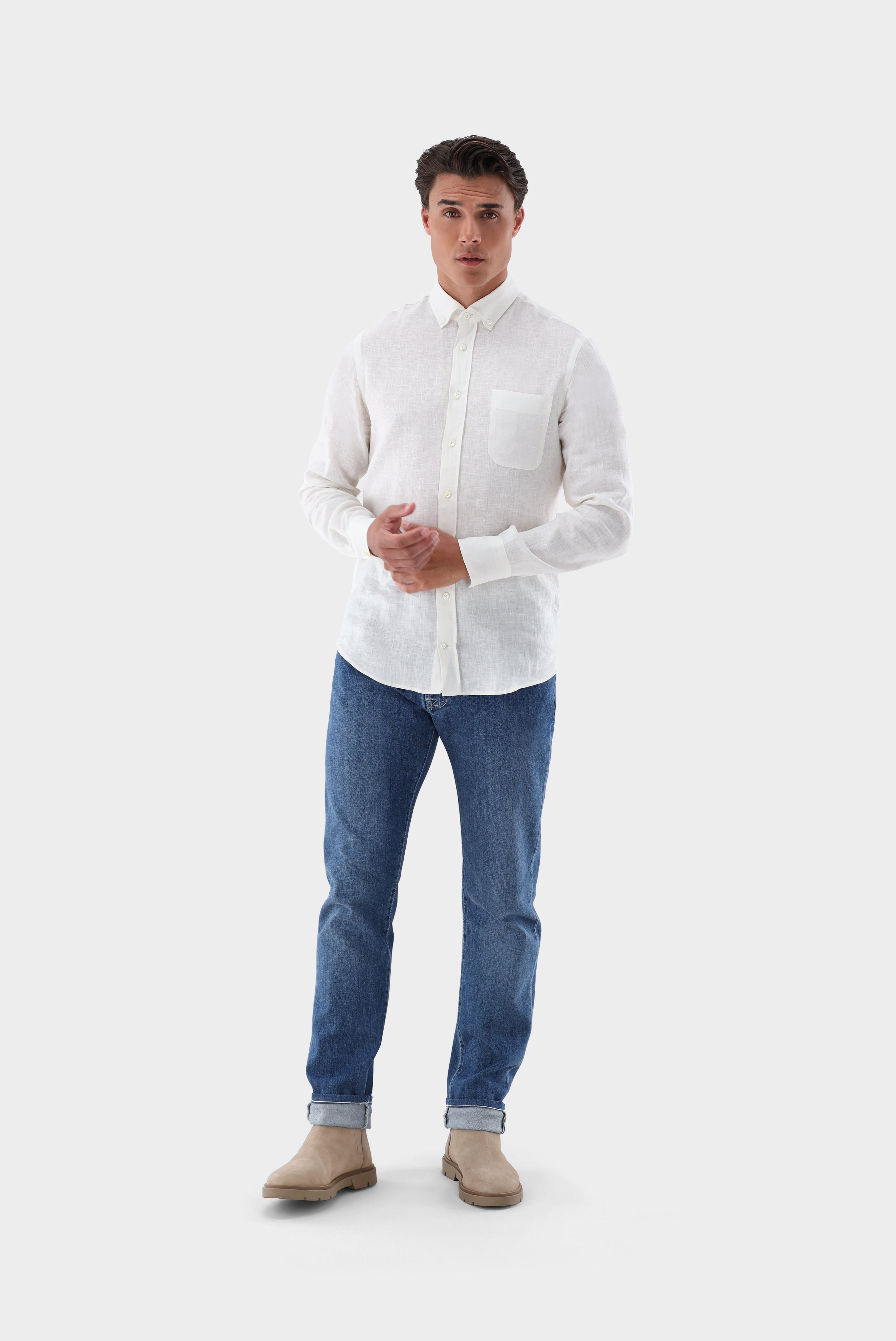 Leinenhemd mit Button-Down-Kragen Slim Fit