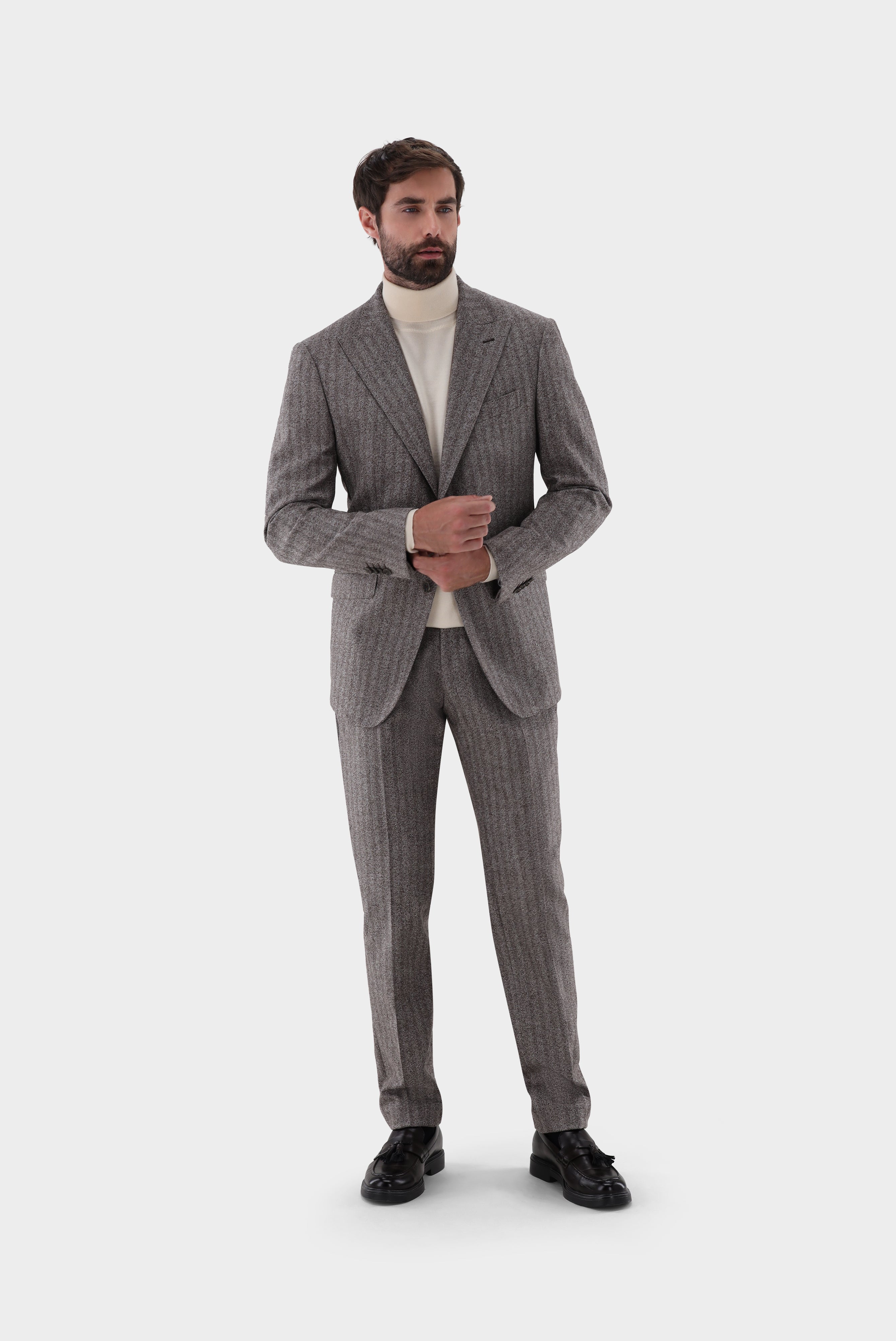 Sakko aus Wolle mit Fischgrät-Struktur