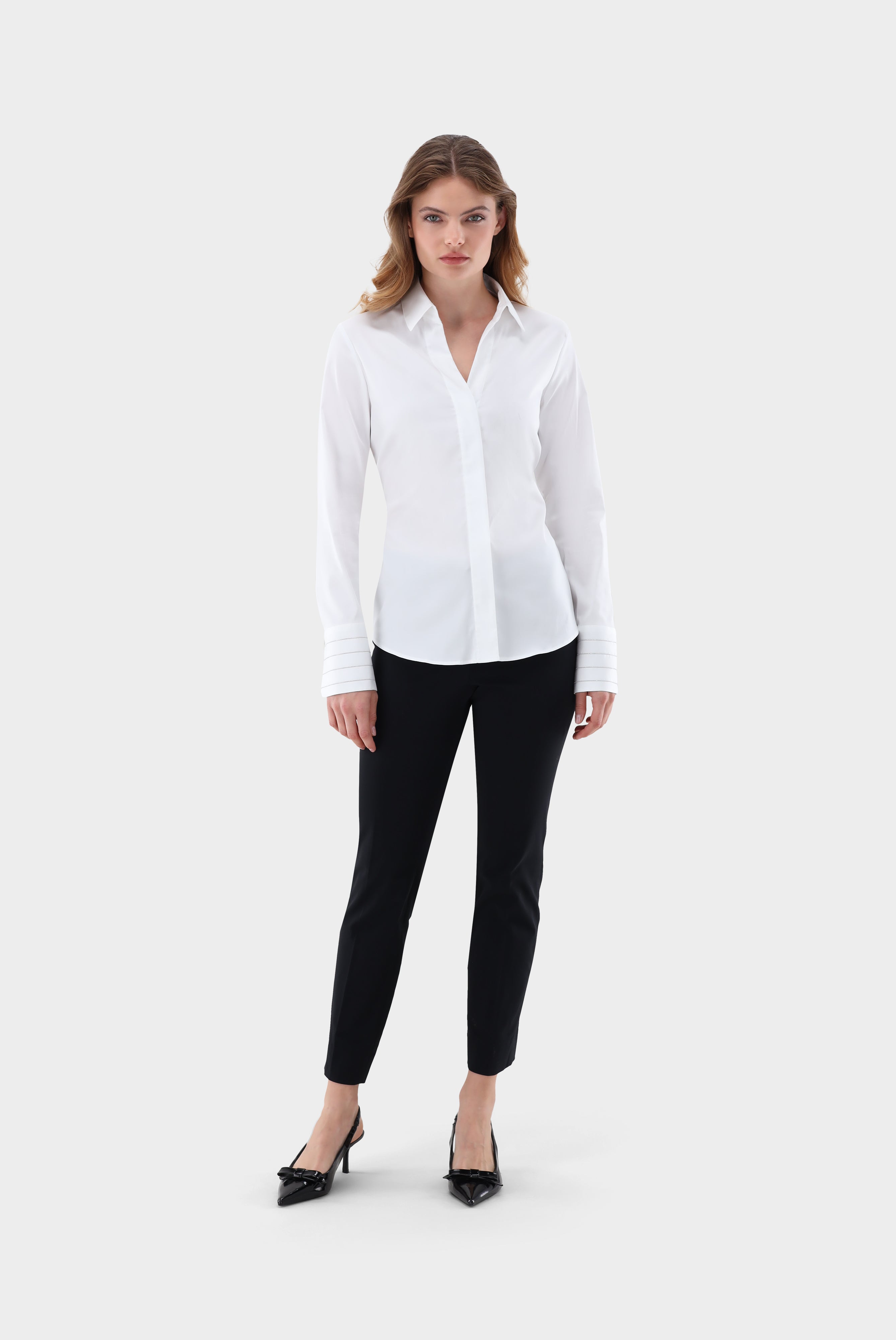 Fitted satin blouse with shimmering details