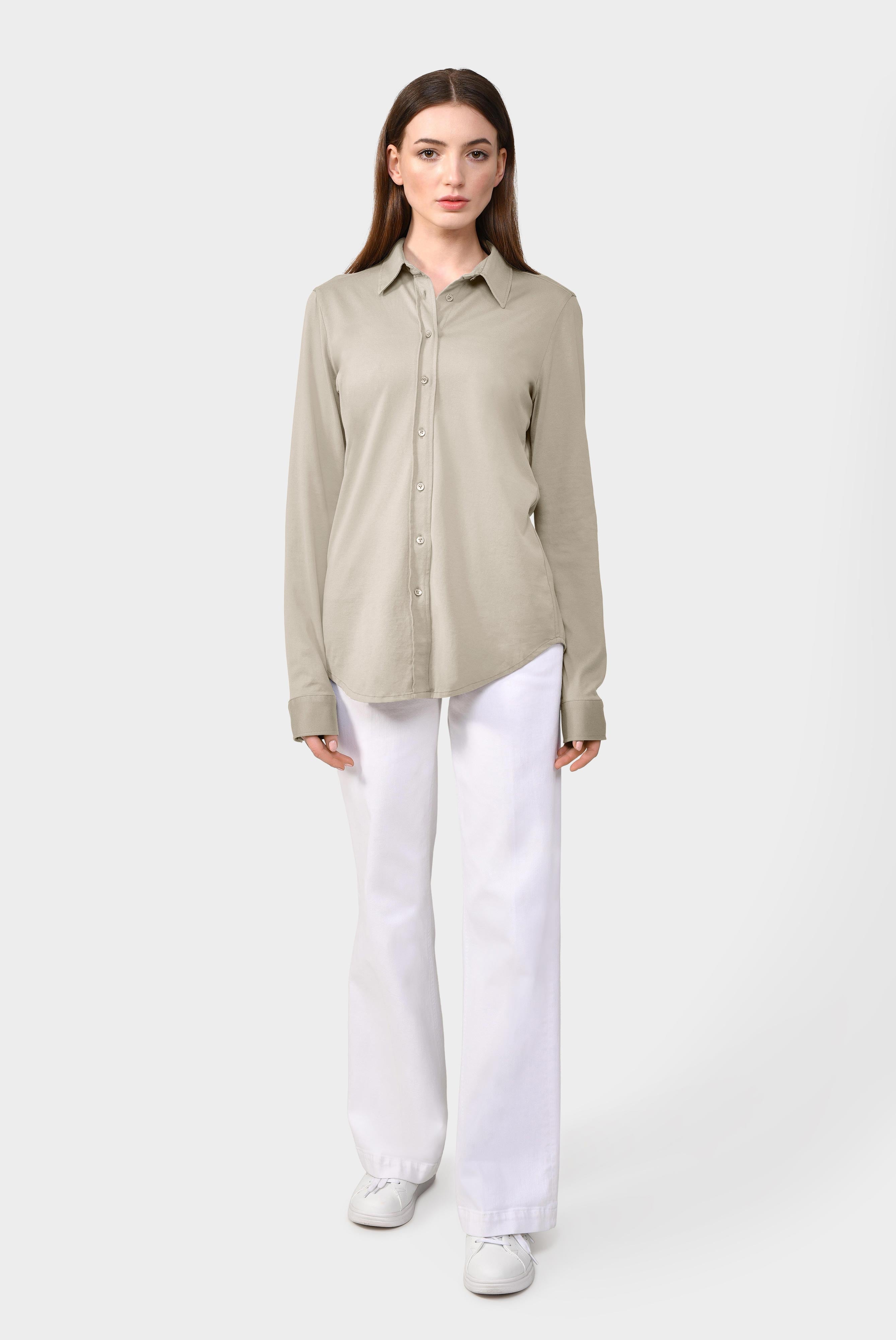 Hemdbluse aus Baumwolljersey Beige