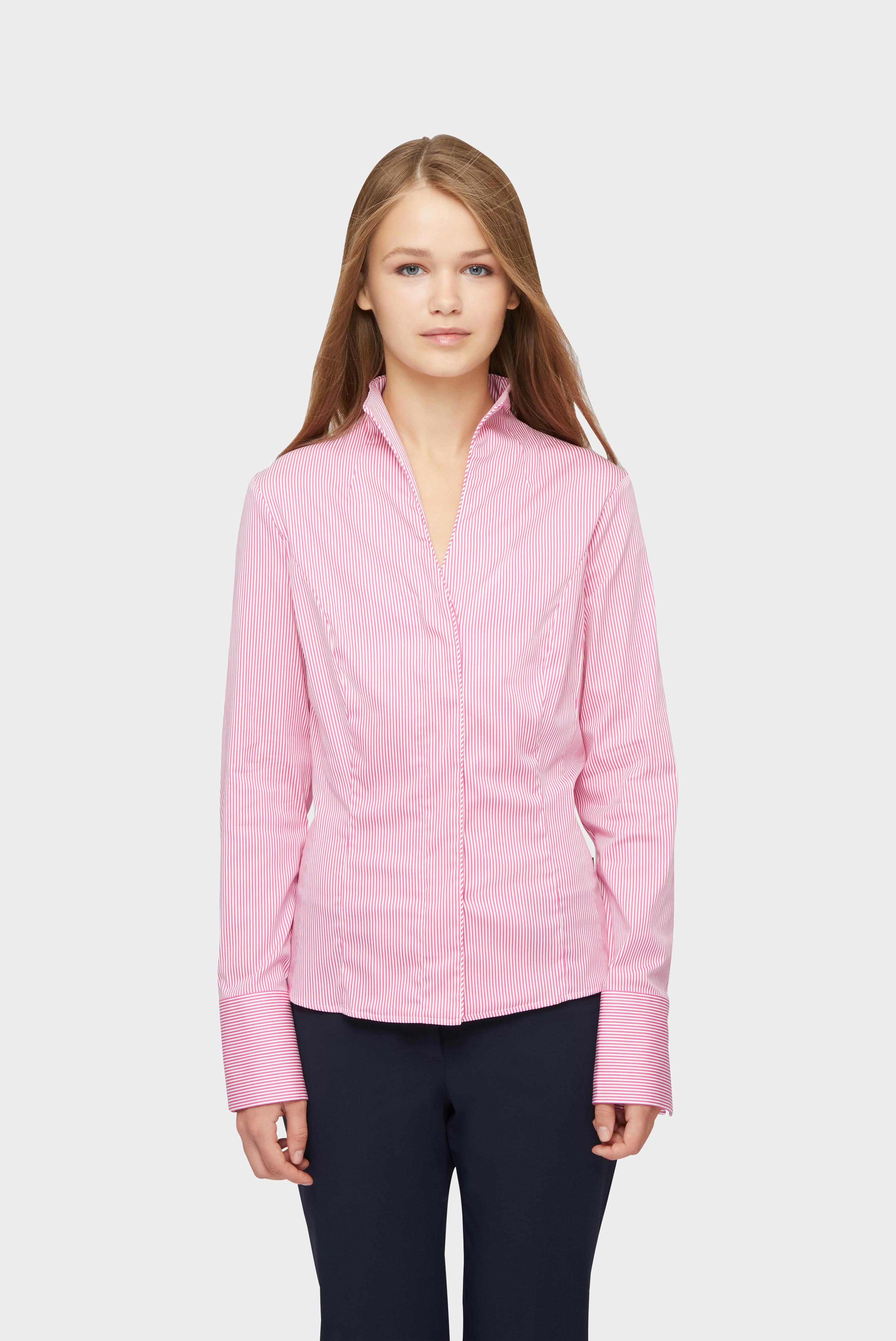 Satin stand-up collar blouse, red/white striped