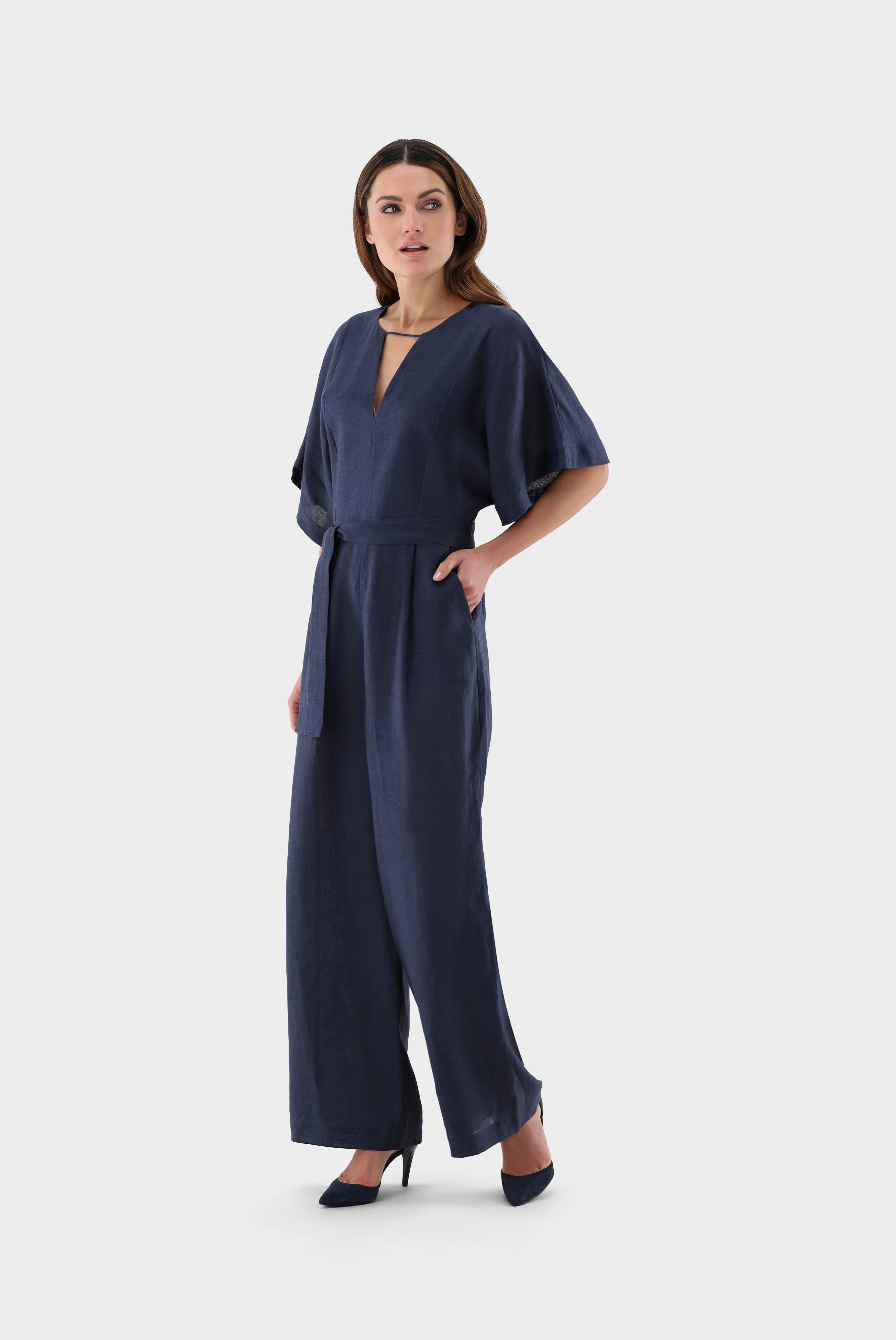 Leinen Jumpsuit mit weiten Ärmeln