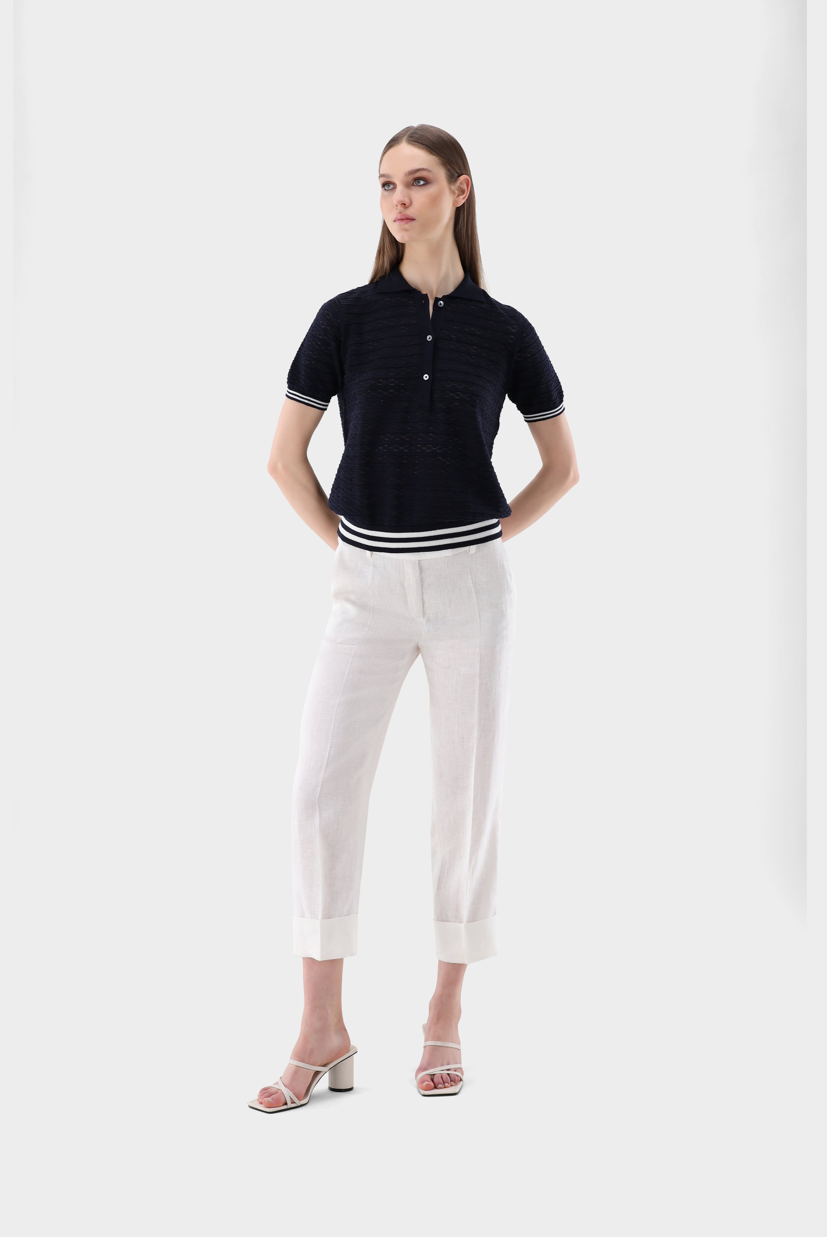 Strick Polo mit Pointelle Muster