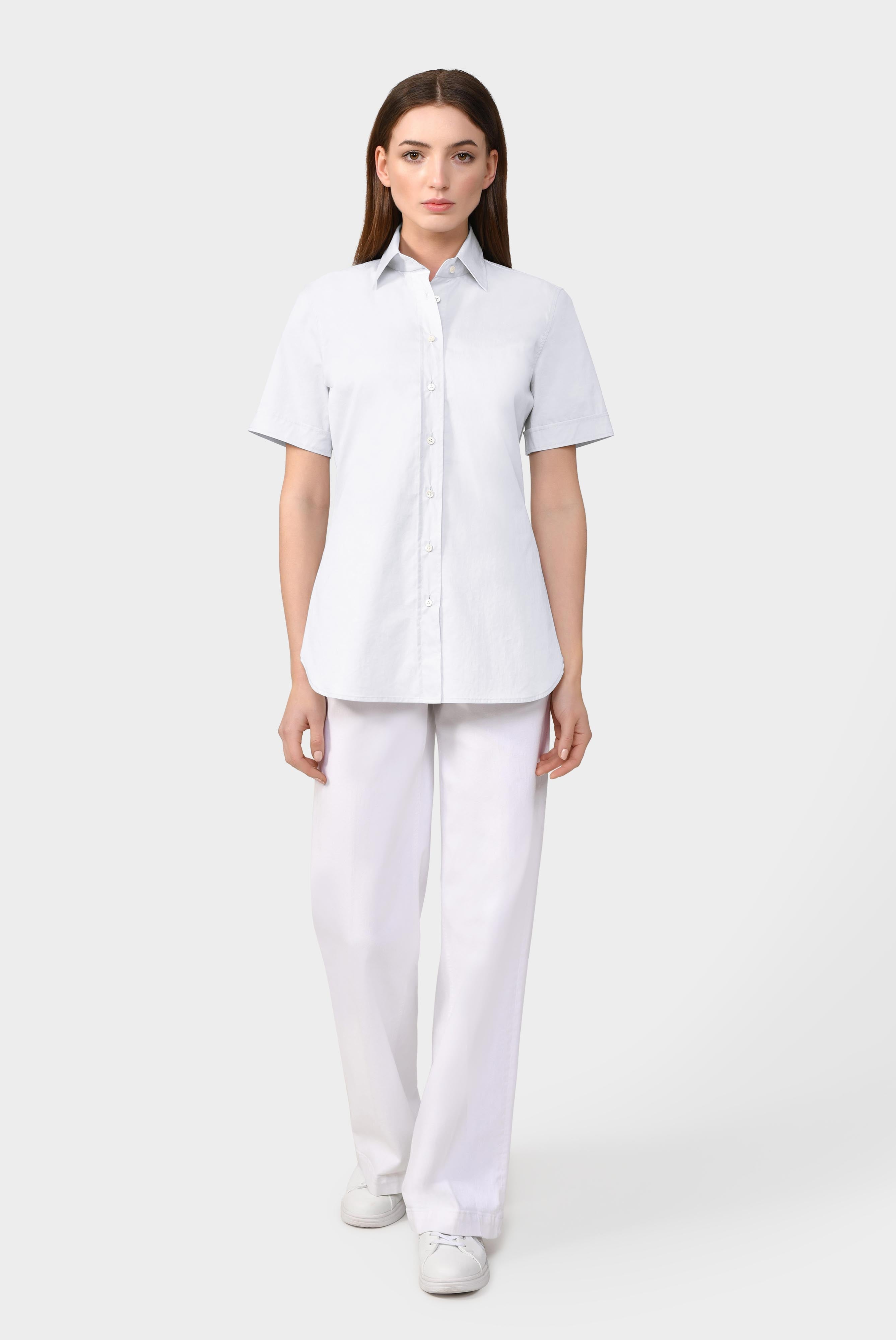Hemdbluse aus Baumwollstretch mit Papier-Touch-Effekt Weiß