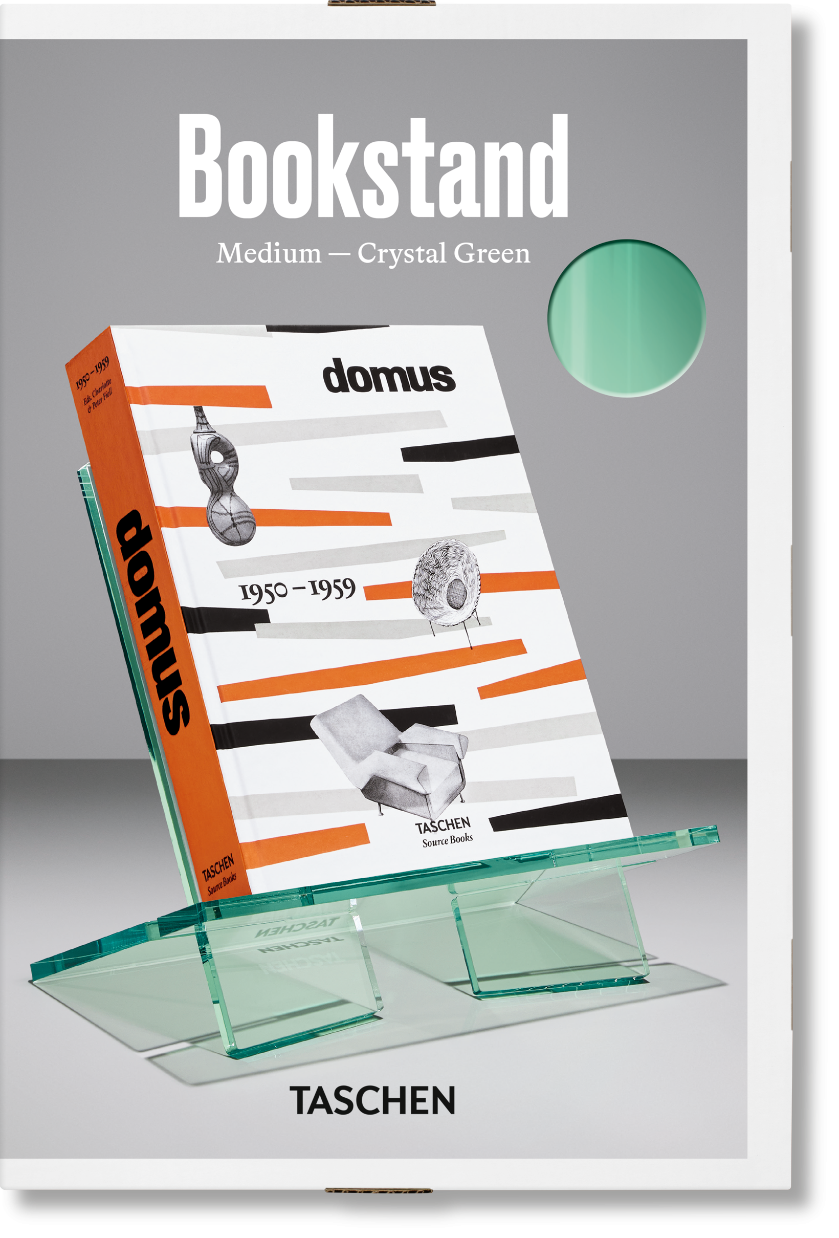 Taschen-Bookstand. Medium. Crystal Green-Art-Black-Deal-Outlet-by-ARCHIVIST