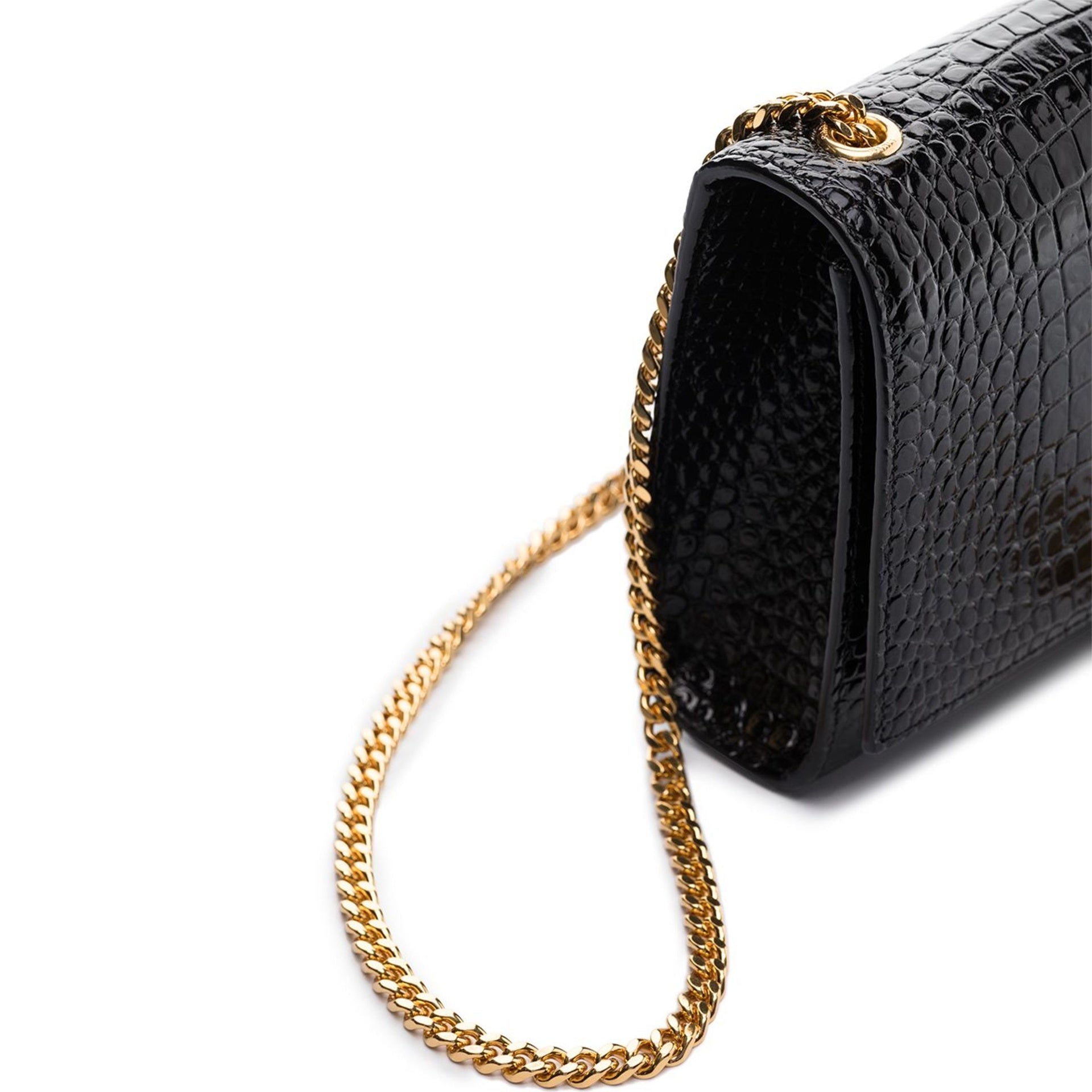 Saint Laurent-Saint Laurent Kate Medium Tassel Crocodile Embossed Leather Bag-WOMEN BAGS-Black-Deal-Outlet-by-ARCHIVIST