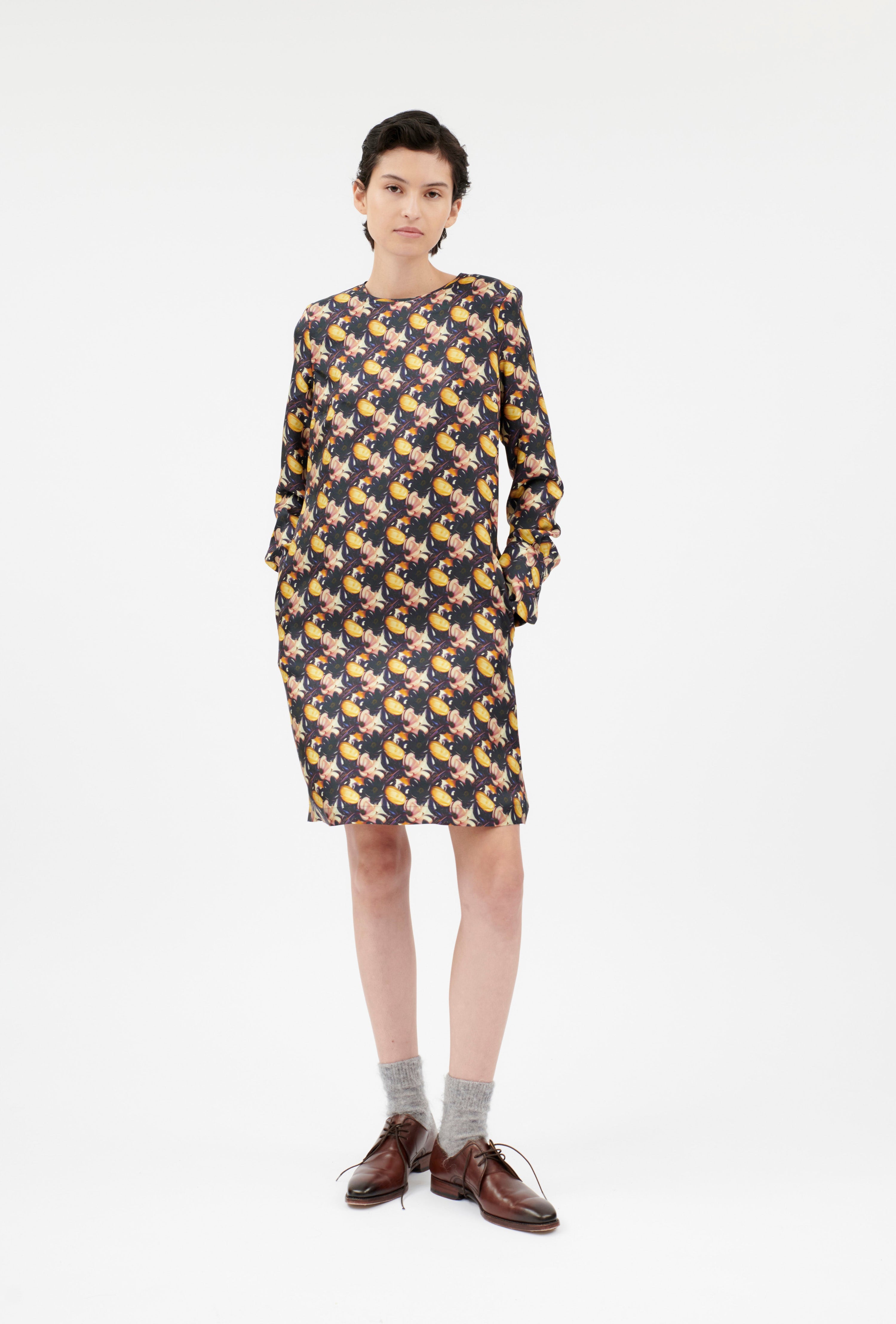 Magnolias & Buds Twill Kleid, Deep Purple