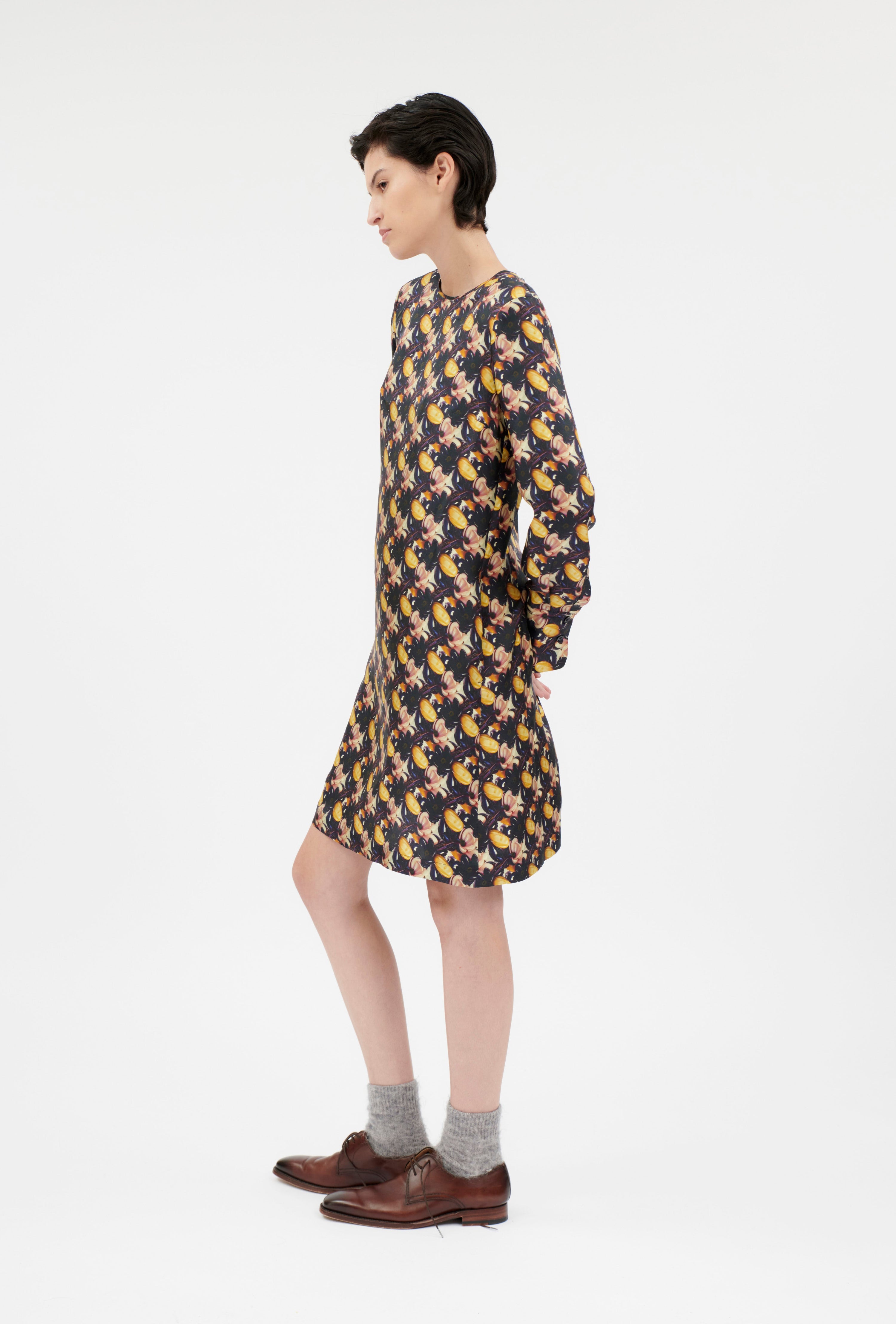Magnolias & Buds Twill Kleid, Deep Purple