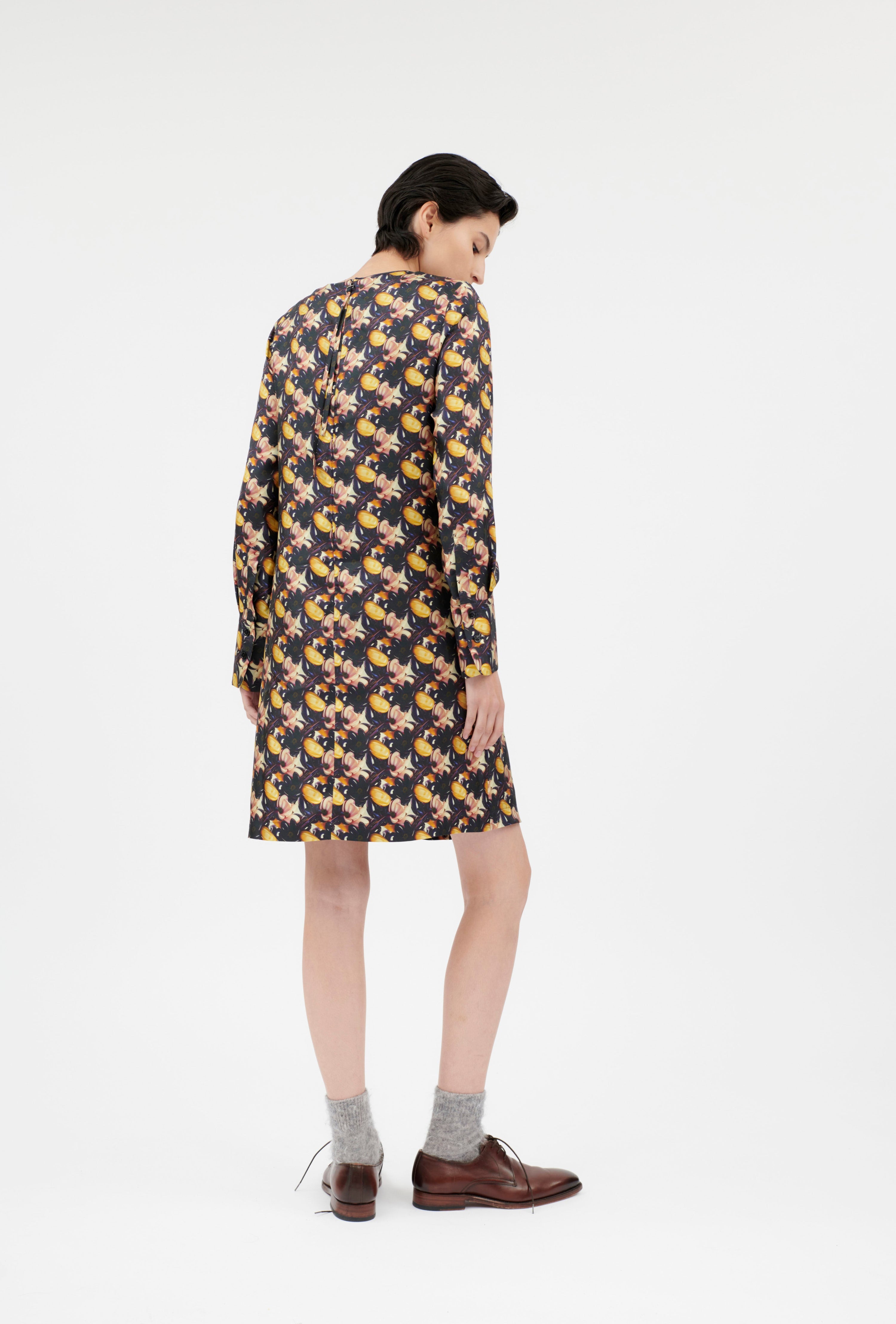 Magnolias & Buds Twill Kleid, Deep Purple