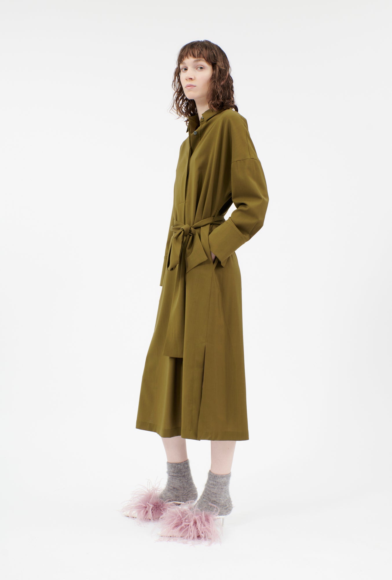 Light Weight Wool Kleid, Dark Olive-Hemden & Blusen-Odeeh-OUTLET-ARCHIVIST-ARCHIVE-SALE