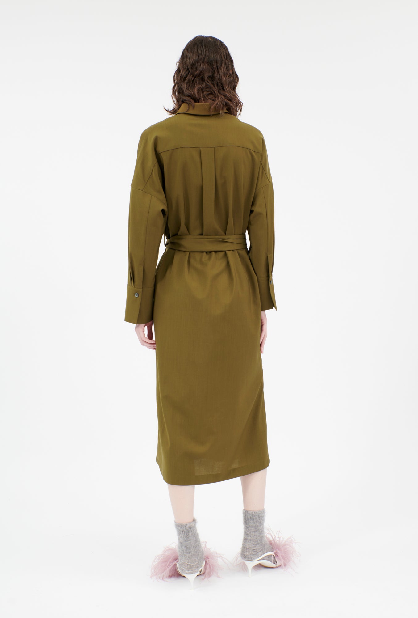 Light Weight Wool Kleid, Dark Olive-Hemden & Blusen-Odeeh-OUTLET-ARCHIVIST-ARCHIVE-SALE