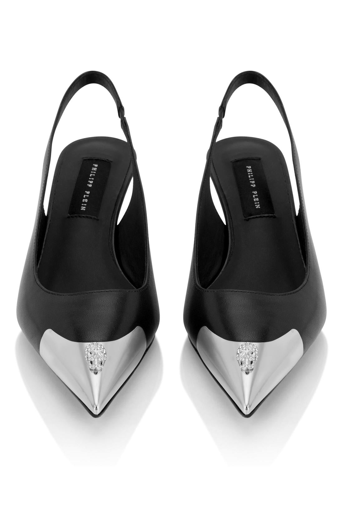 Philipp Plein Leather Slingback Shoes Skull Toe, Schuhe