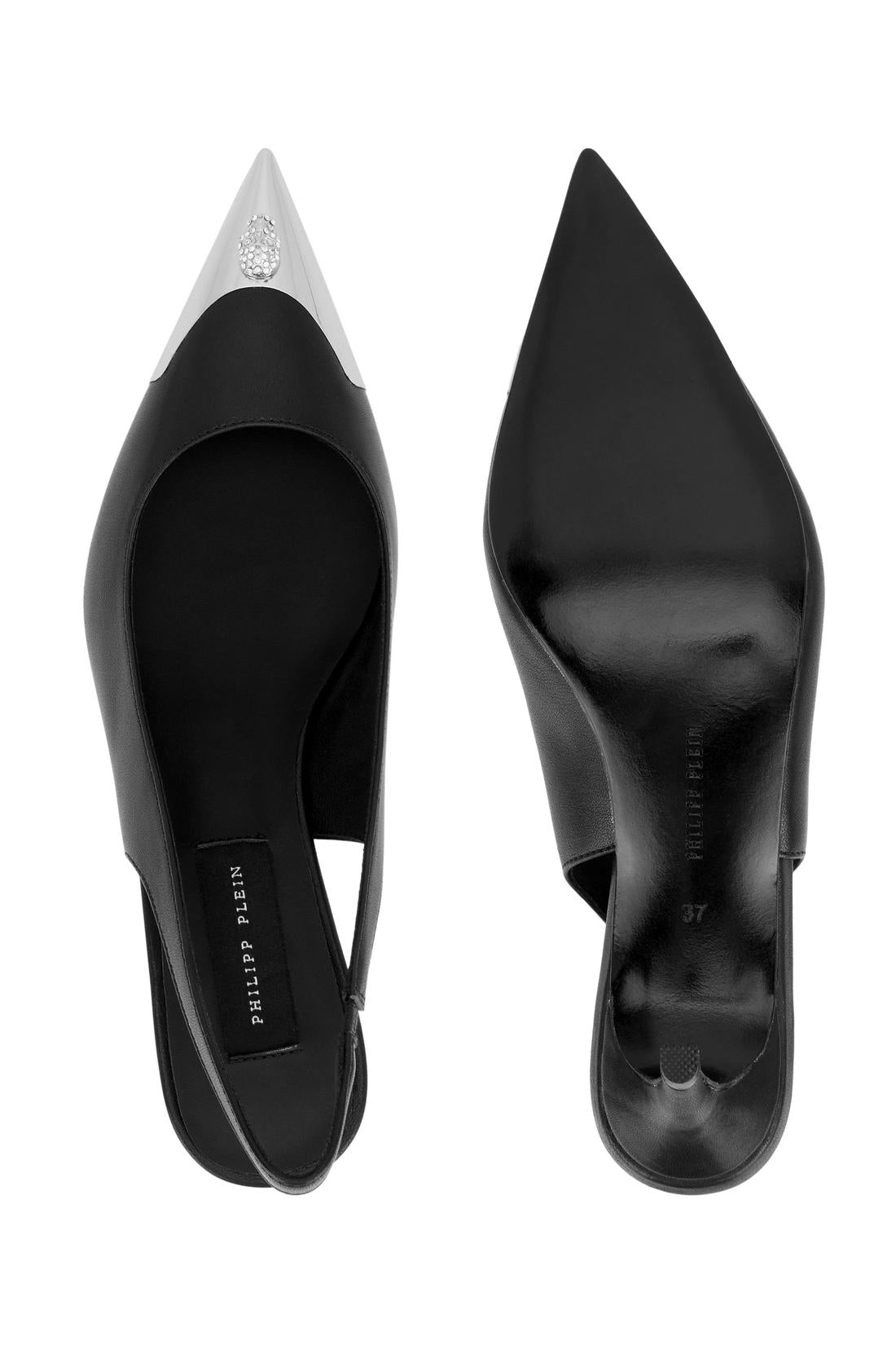 Philipp Plein Leather Slingback Shoes Skull Toe, Schuhe