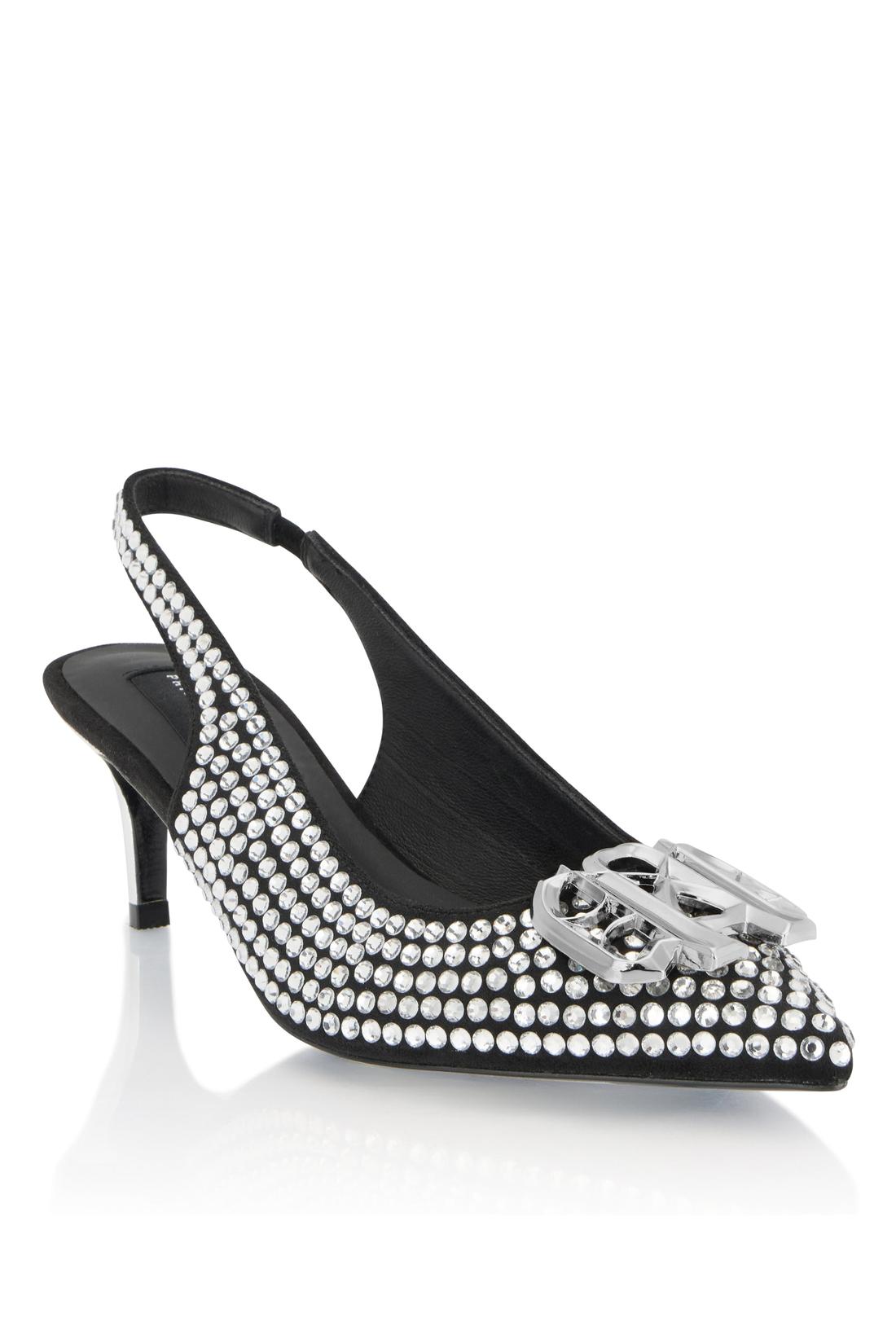 Philipp Plein Suede Strass Slingback Shoes H55 Gothic, Schuhe
