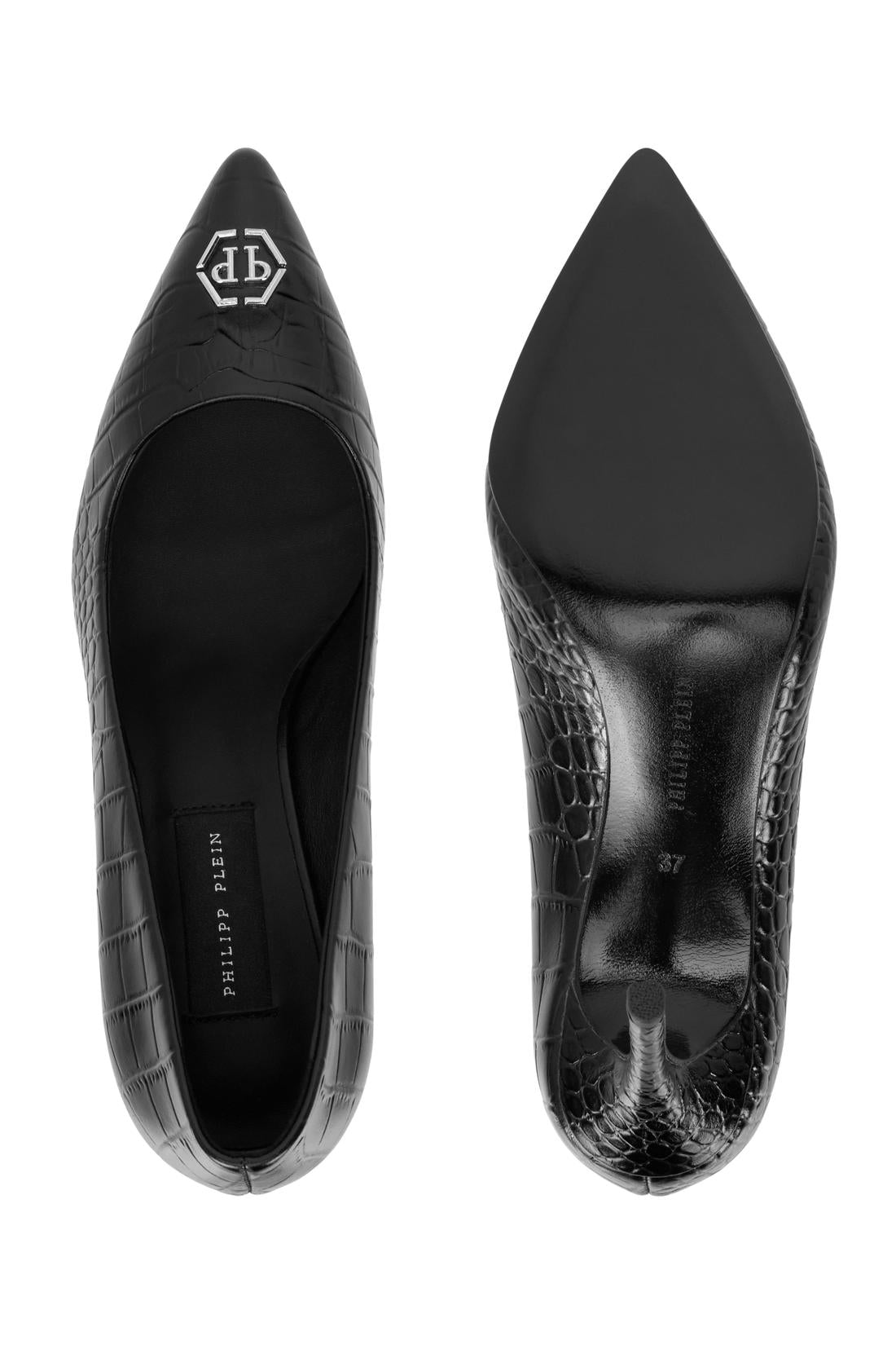 Philipp Plein Leather Decollete Pump H85 Cocco Print Hexagon, Schuhe