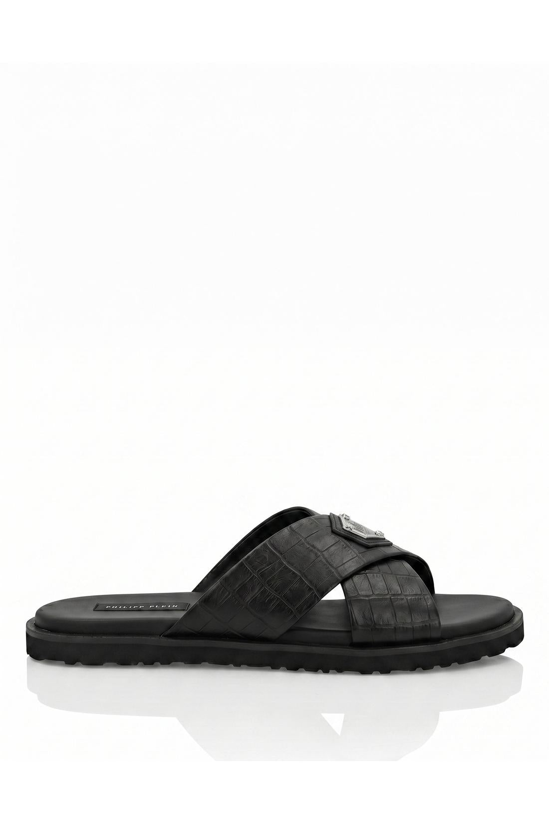 Philipp Plein Leather Slippers Criss-Cross Cocco, Flache Schuhe