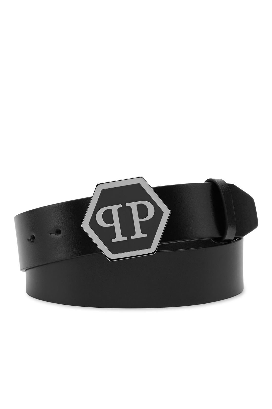 Philipp Plein Leather Belt Hexagon, Accessoires