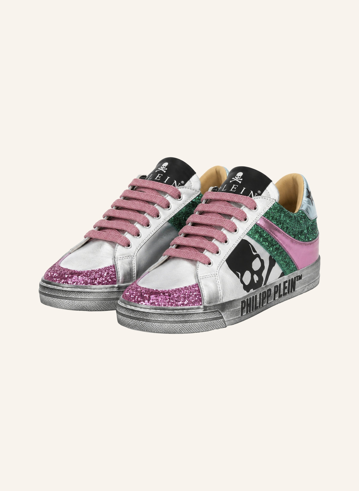 Nappa Leather Lo-Top Sneakers Glitter Skull