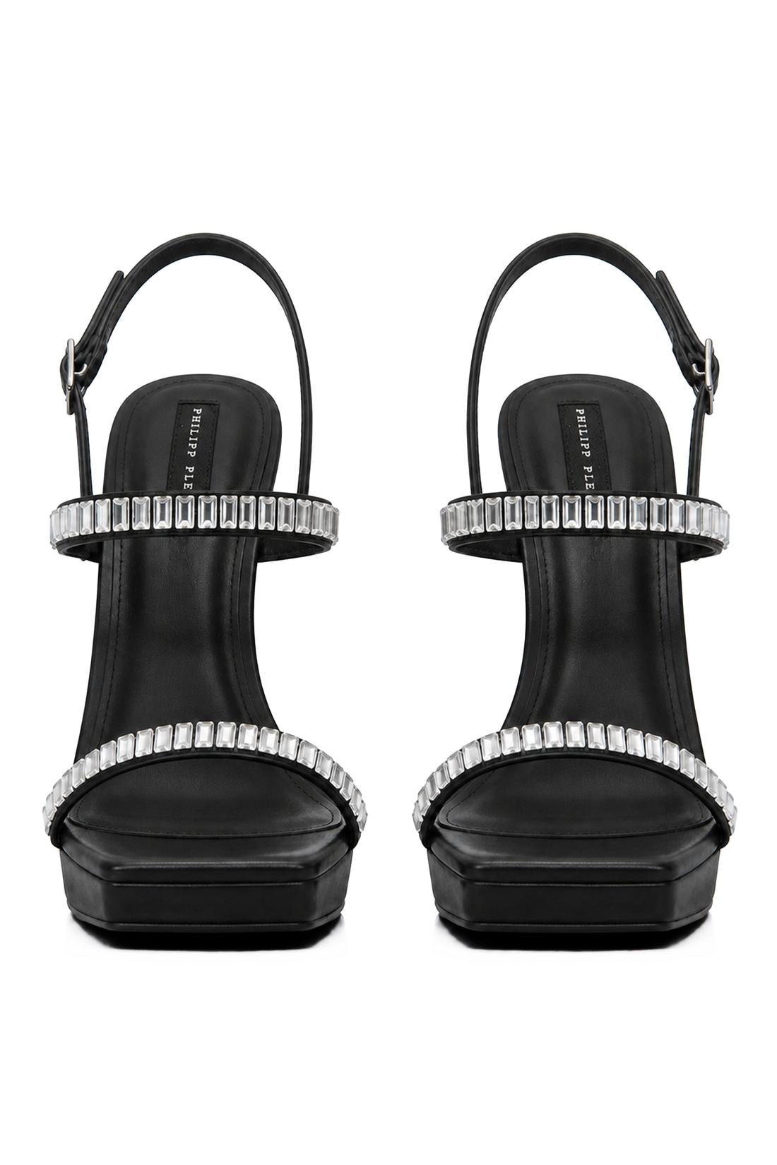 Philipp Plein Nappa High Heels Sandals Crystal Castons, Schuhe