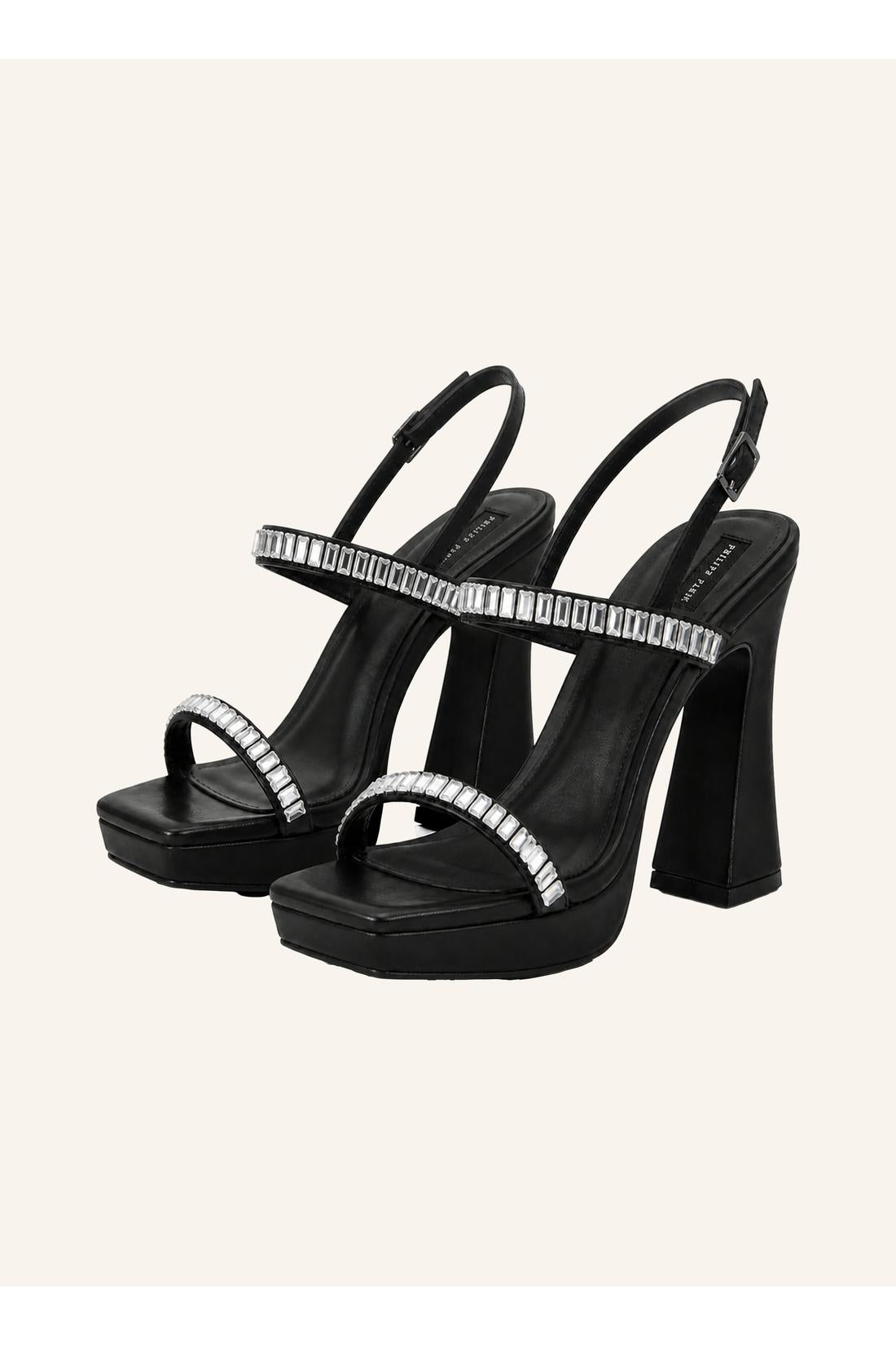 Philipp Plein Nappa High Heels Sandals Crystal Castons, Schuhe