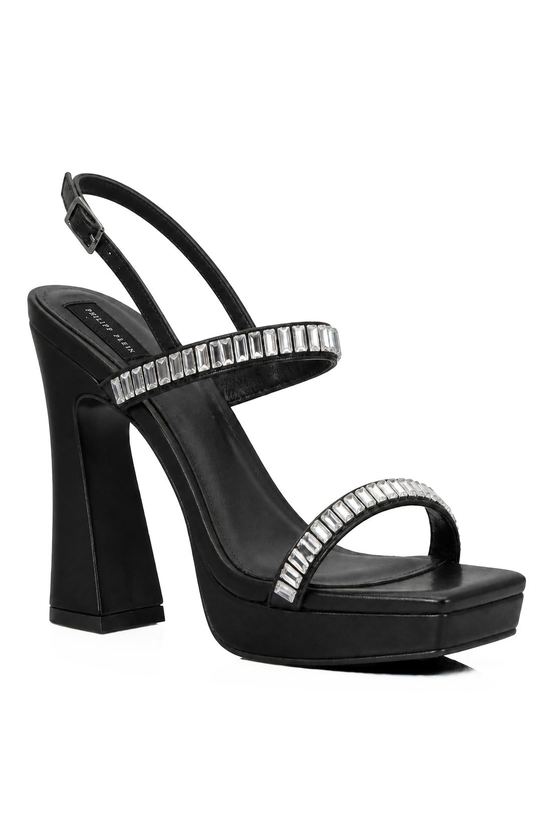 Philipp Plein Nappa High Heels Sandals Crystal Castons, Schuhe