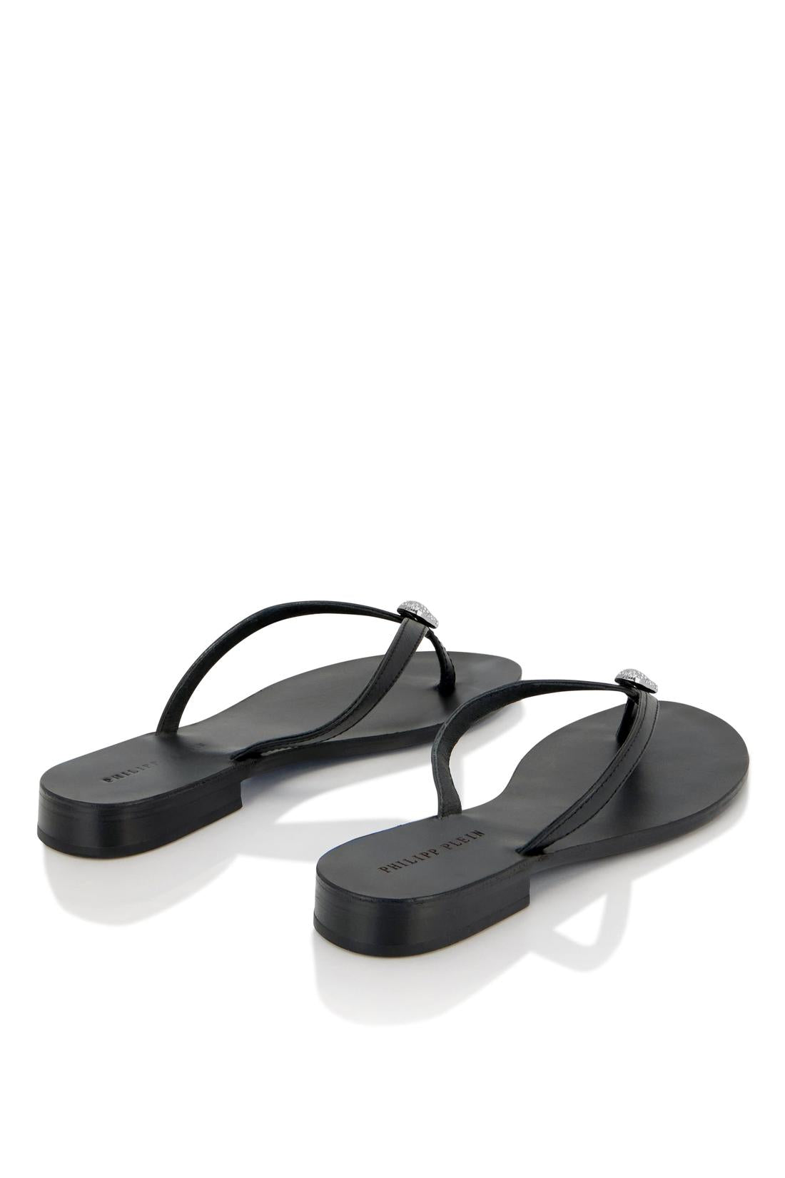 Philipp Plein Nappa Flip Flop Sandals Crystal Skull, Flache Schuhe