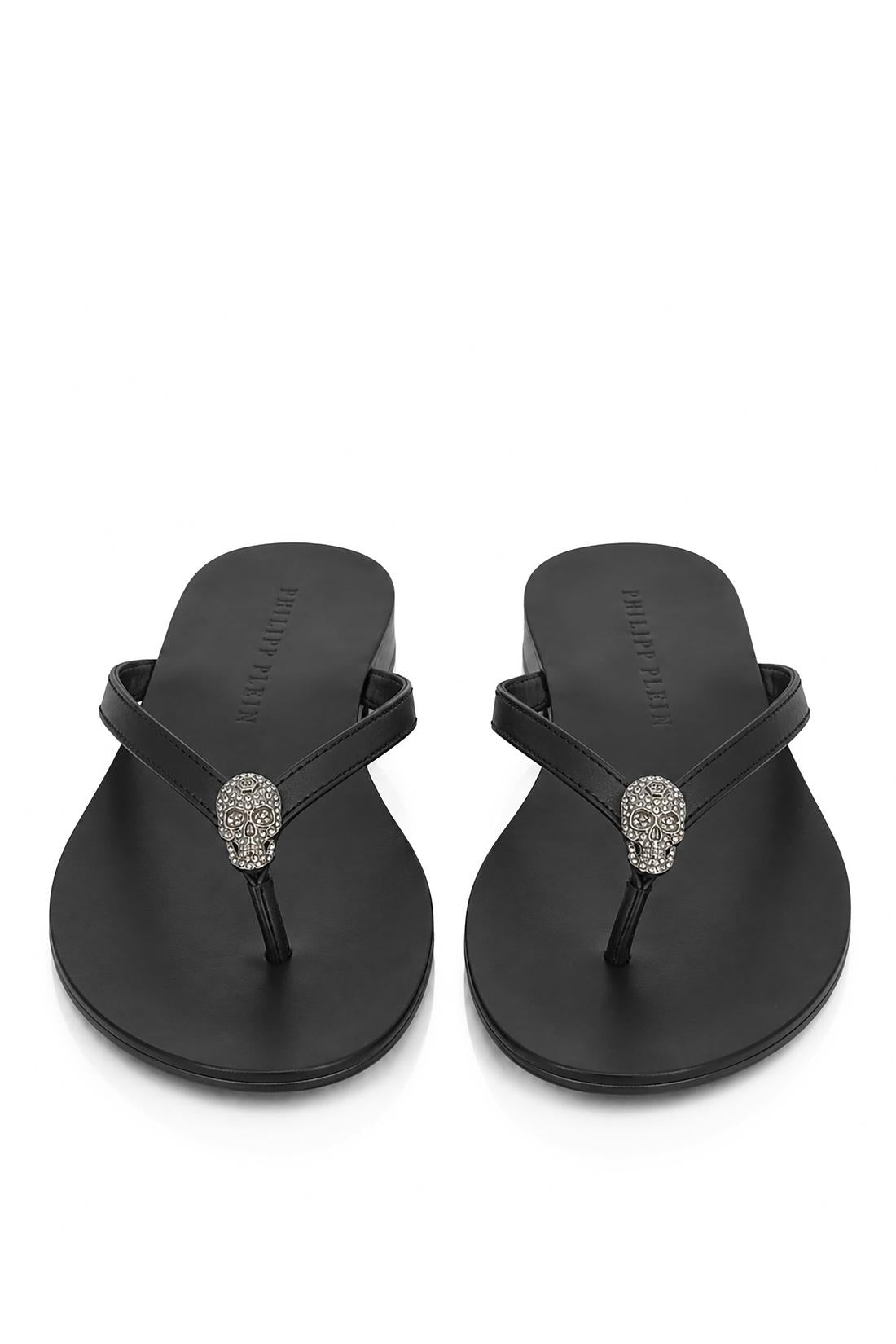 Philipp Plein Nappa Flip Flop Sandals Crystal Skull, Flache Schuhe