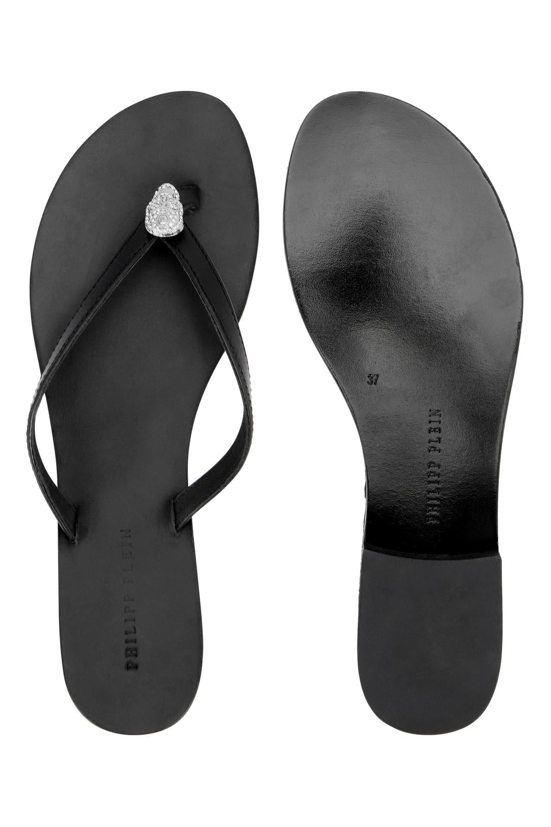 Philipp Plein Nappa Flip Flop Sandals Crystal Skull, Flache Schuhe