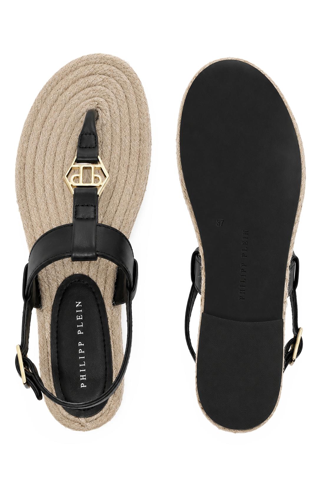 Philipp Plein Nappa Sandals Rope Hexagon, Flache Schuhe