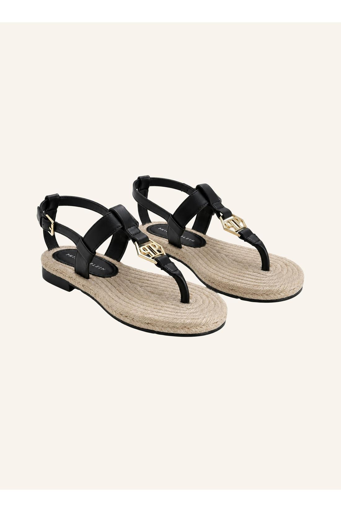 Philipp Plein Nappa Sandals Rope Hexagon, Flache Schuhe