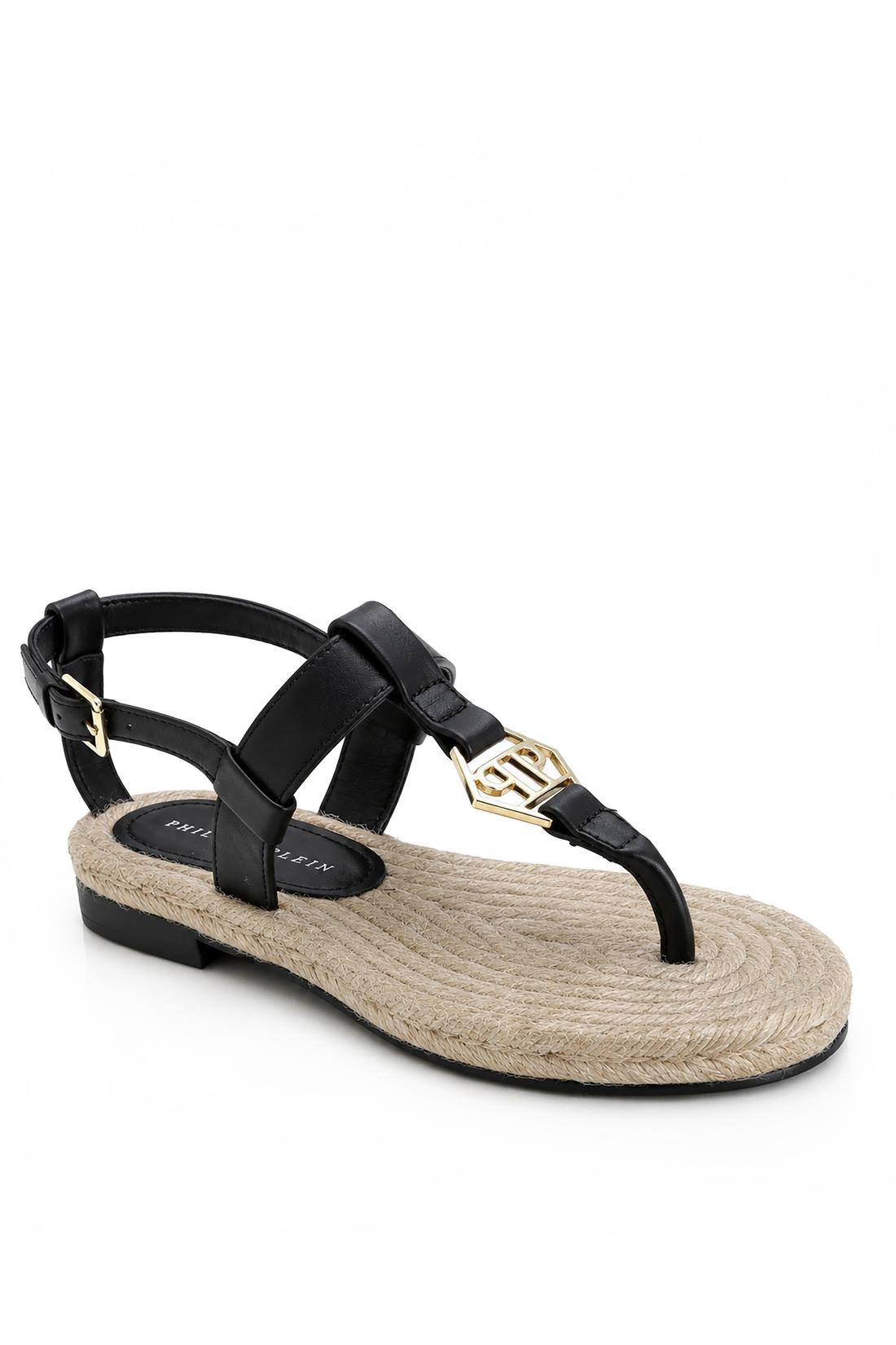 Philipp Plein Nappa Sandals Rope Hexagon, Flache Schuhe