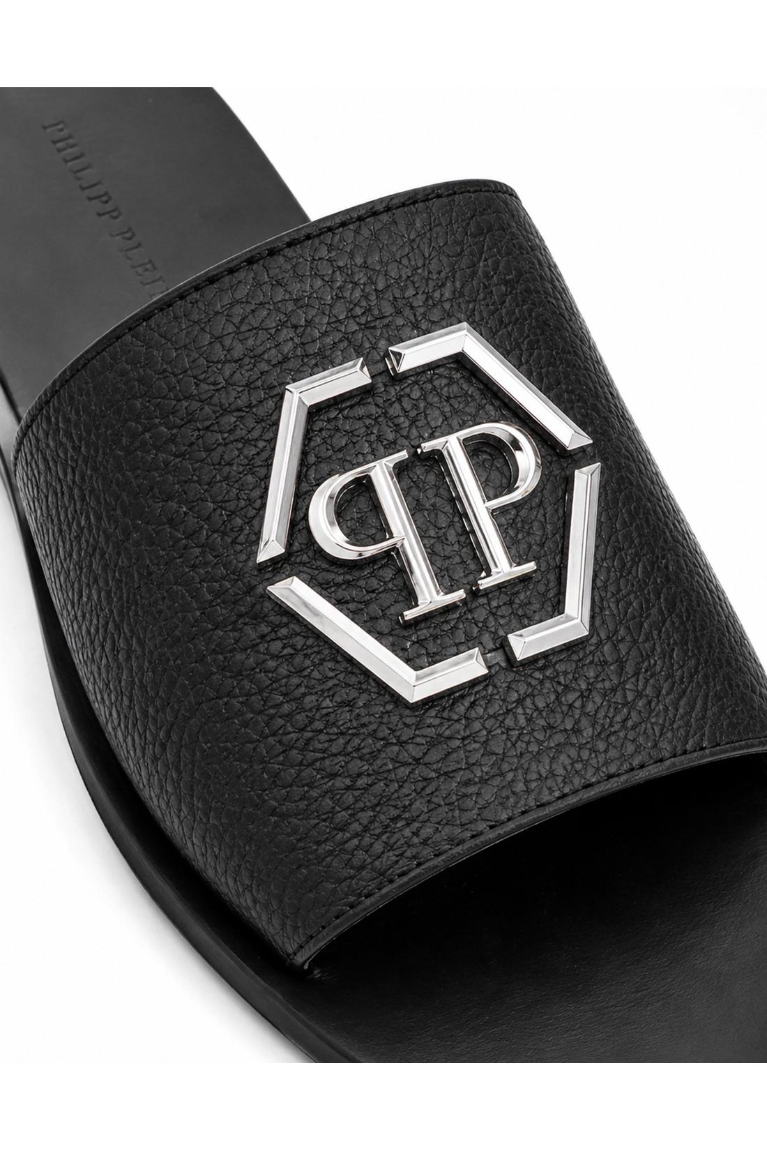 Philipp Plein Leather Sandals Big Hexagon, Flache Schuhe